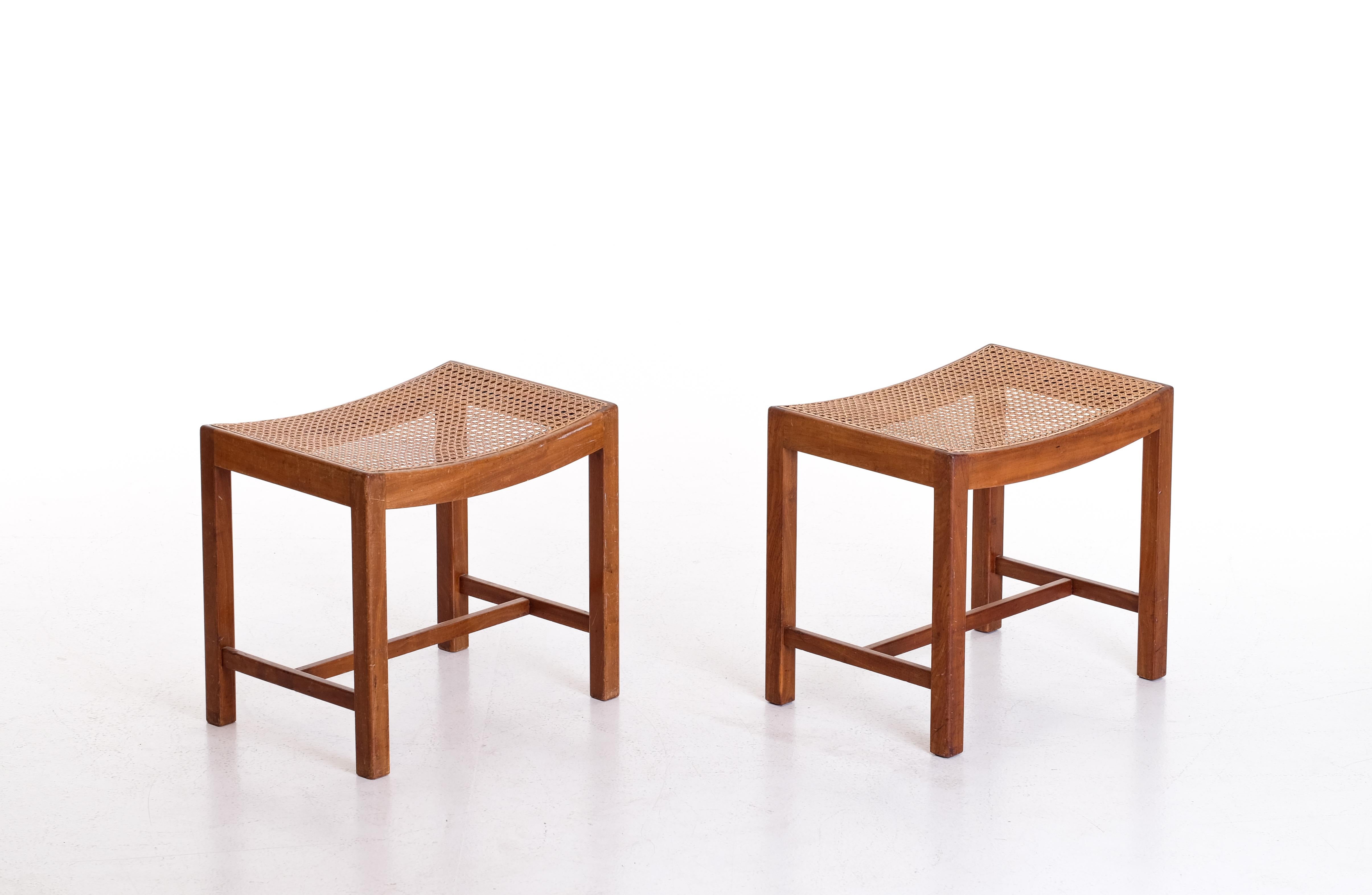 Cane Pair of Danish stools, 1940s For Sale