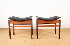 Pair of Danish stools in solid teak and fabric, model 193 by Inger Klingenberg.