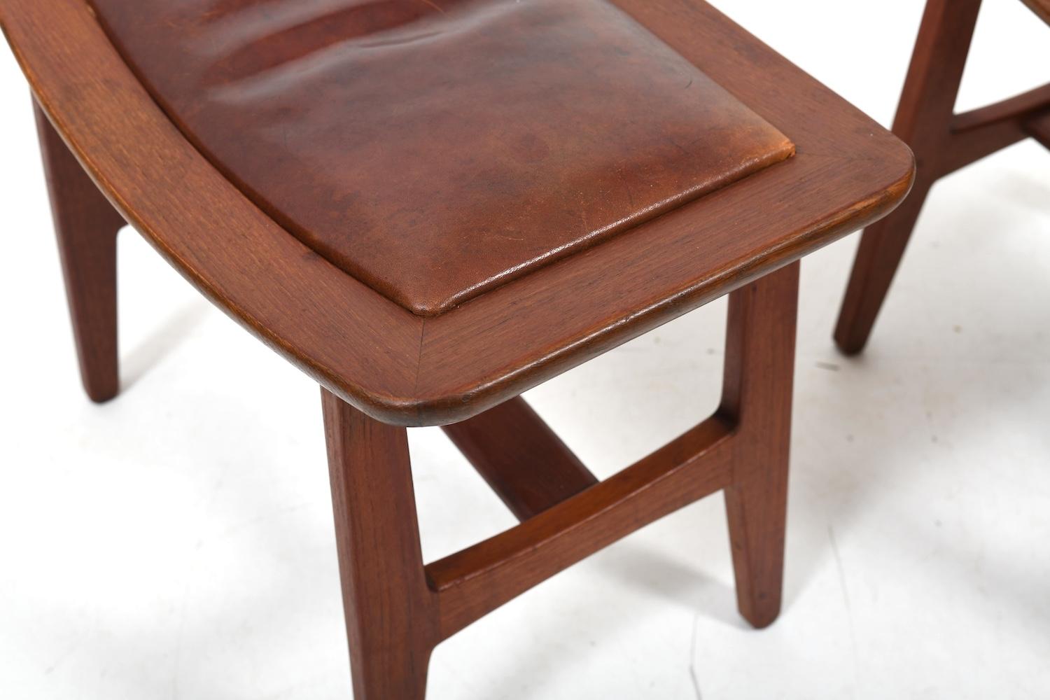 Pair of Danish Stools in Teak and patinated Leather 1960s 2