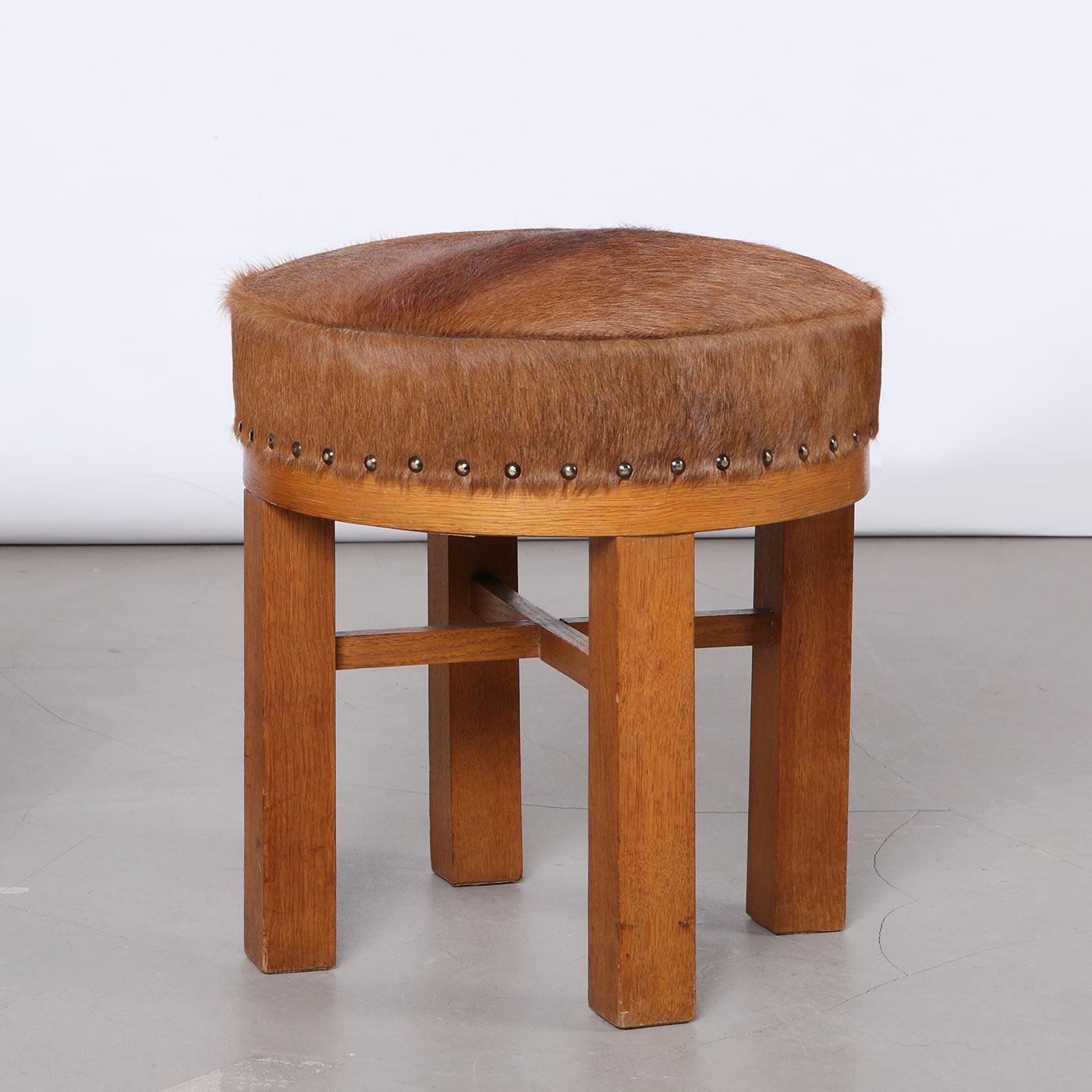 Pair of Danish Stools in Wood and Cowhide, 1940s For Sale 1