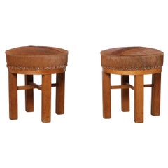 Coppia di sgabelli danesi in Wood e pelle di mucca, anni '40