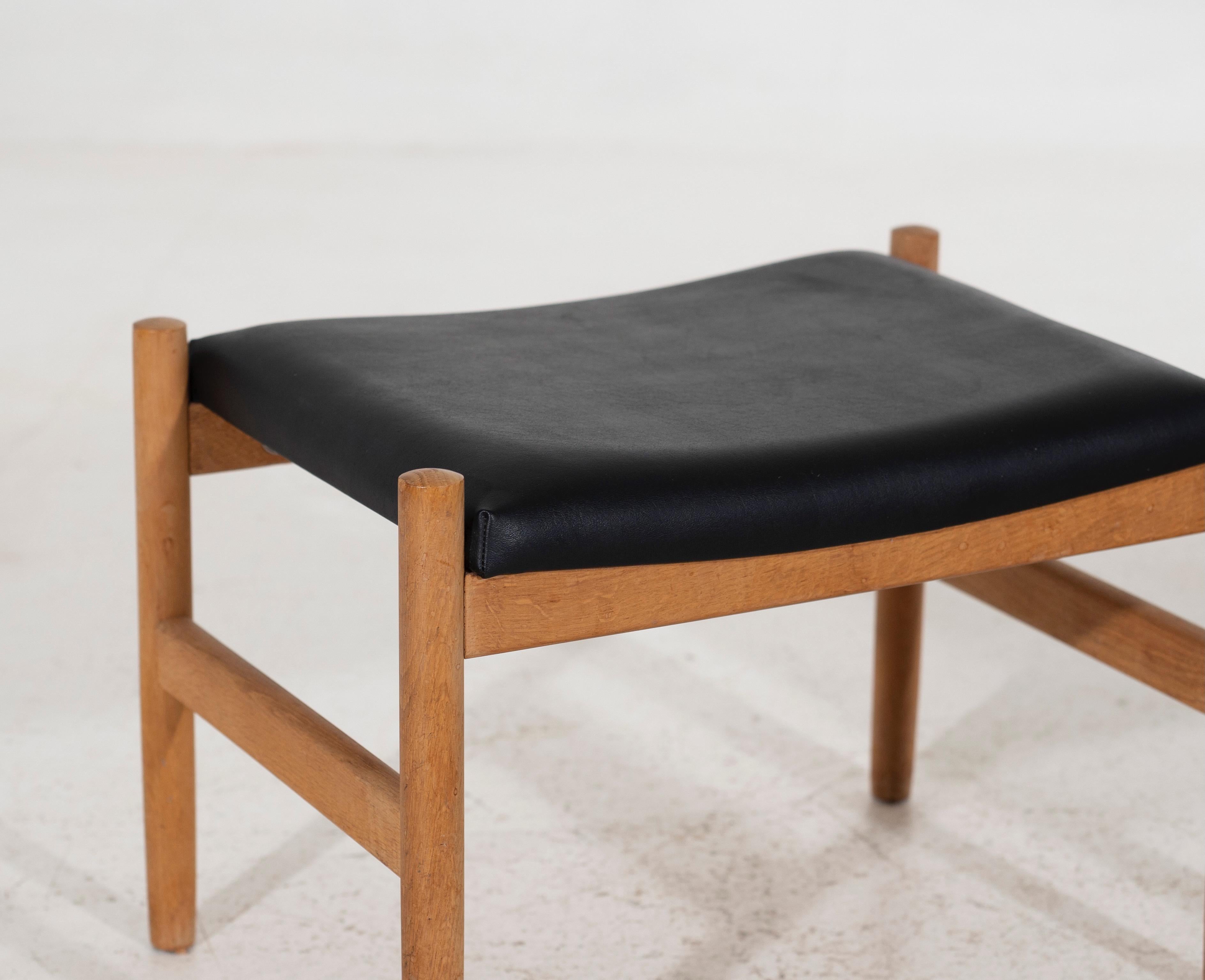 20th Century Pair of Danish stools with leather seats, signed, 1960´s. For Sale
