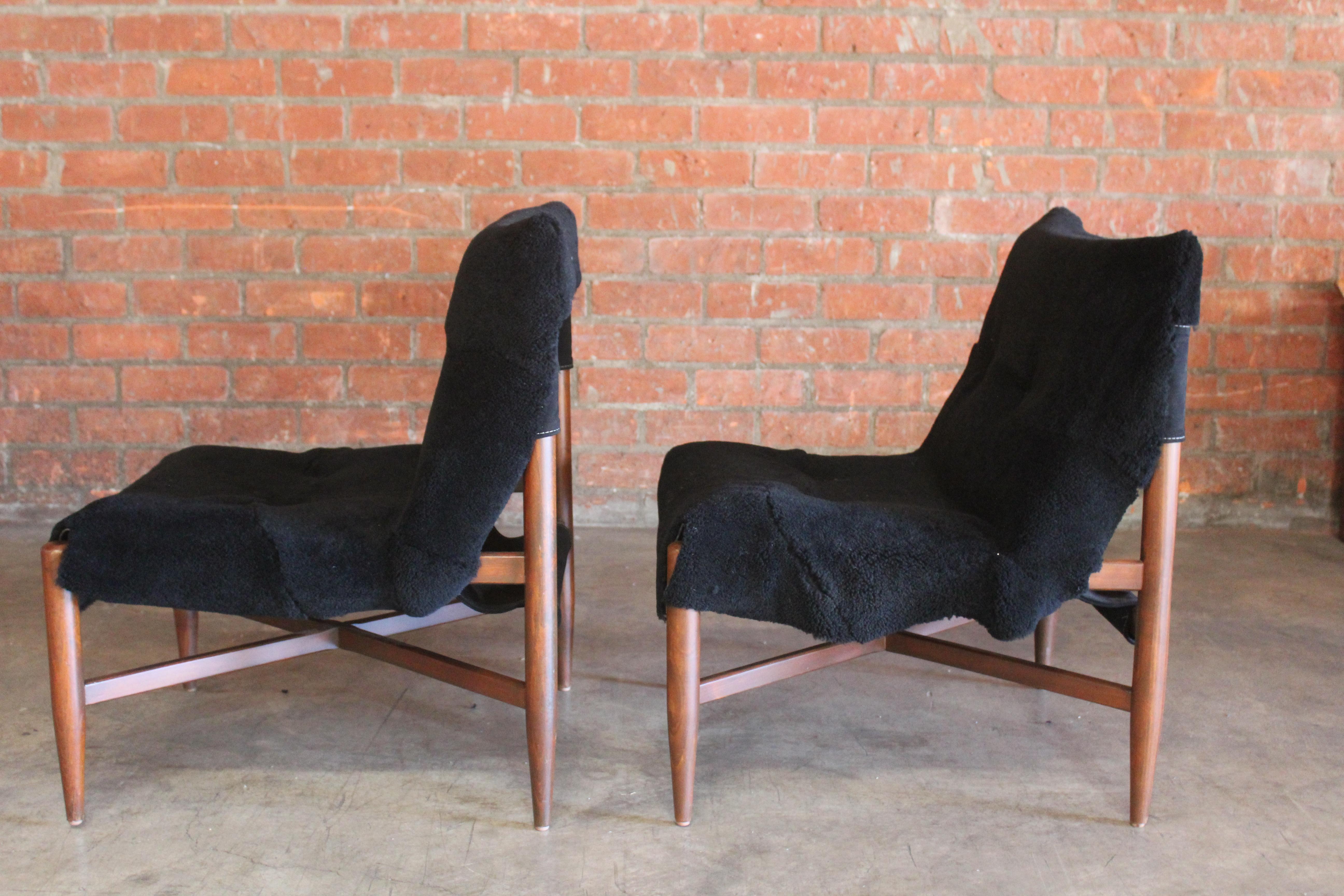 Pair of Danish Suede and Sheepskin Slipper Chairs 9