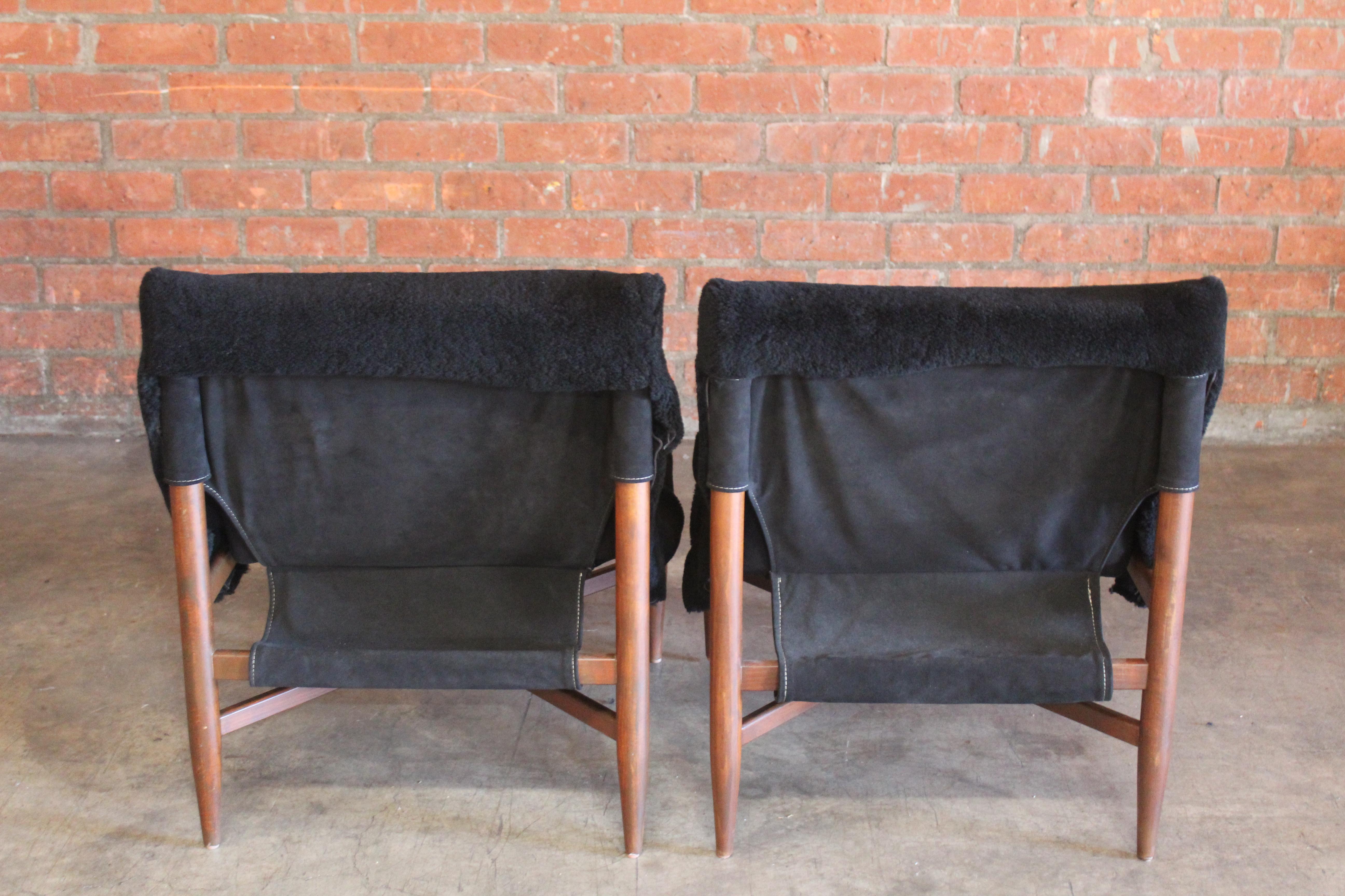 Pair of Danish Suede and Sheepskin Slipper Chairs 11