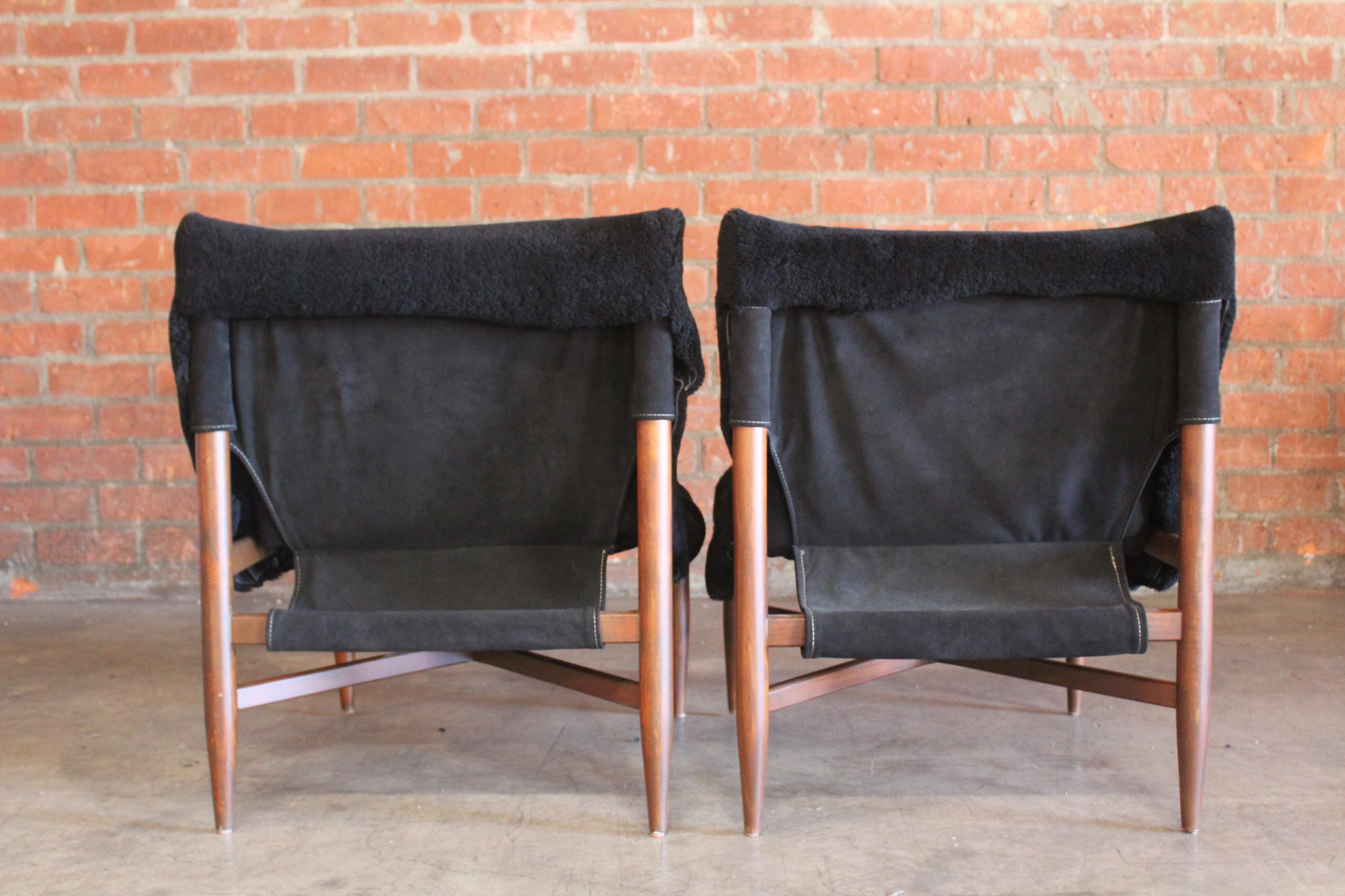 Pair of Danish Suede and Sheepskin Slipper Chairs 12