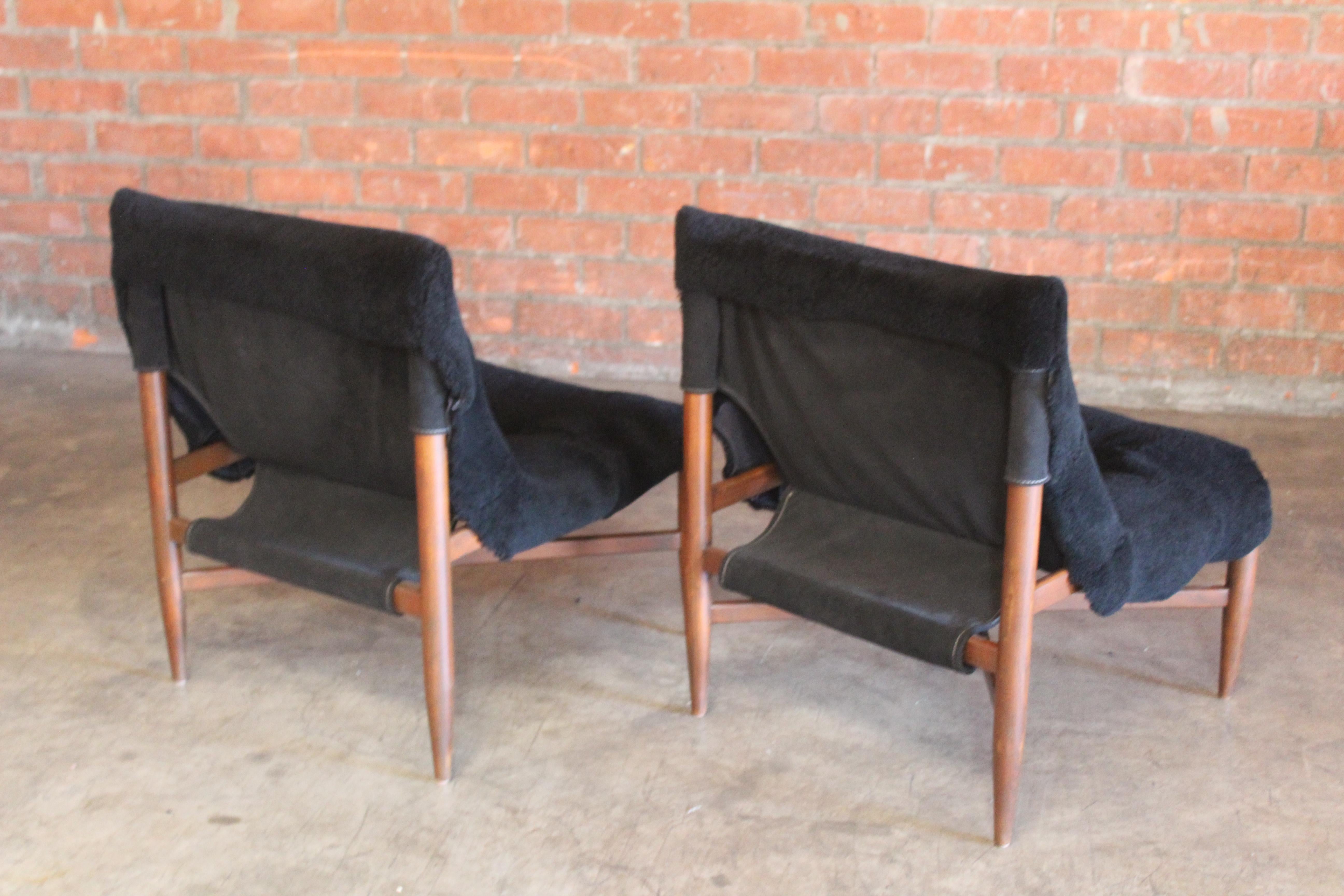 Pair of Danish Suede and Sheepskin Slipper Chairs 14