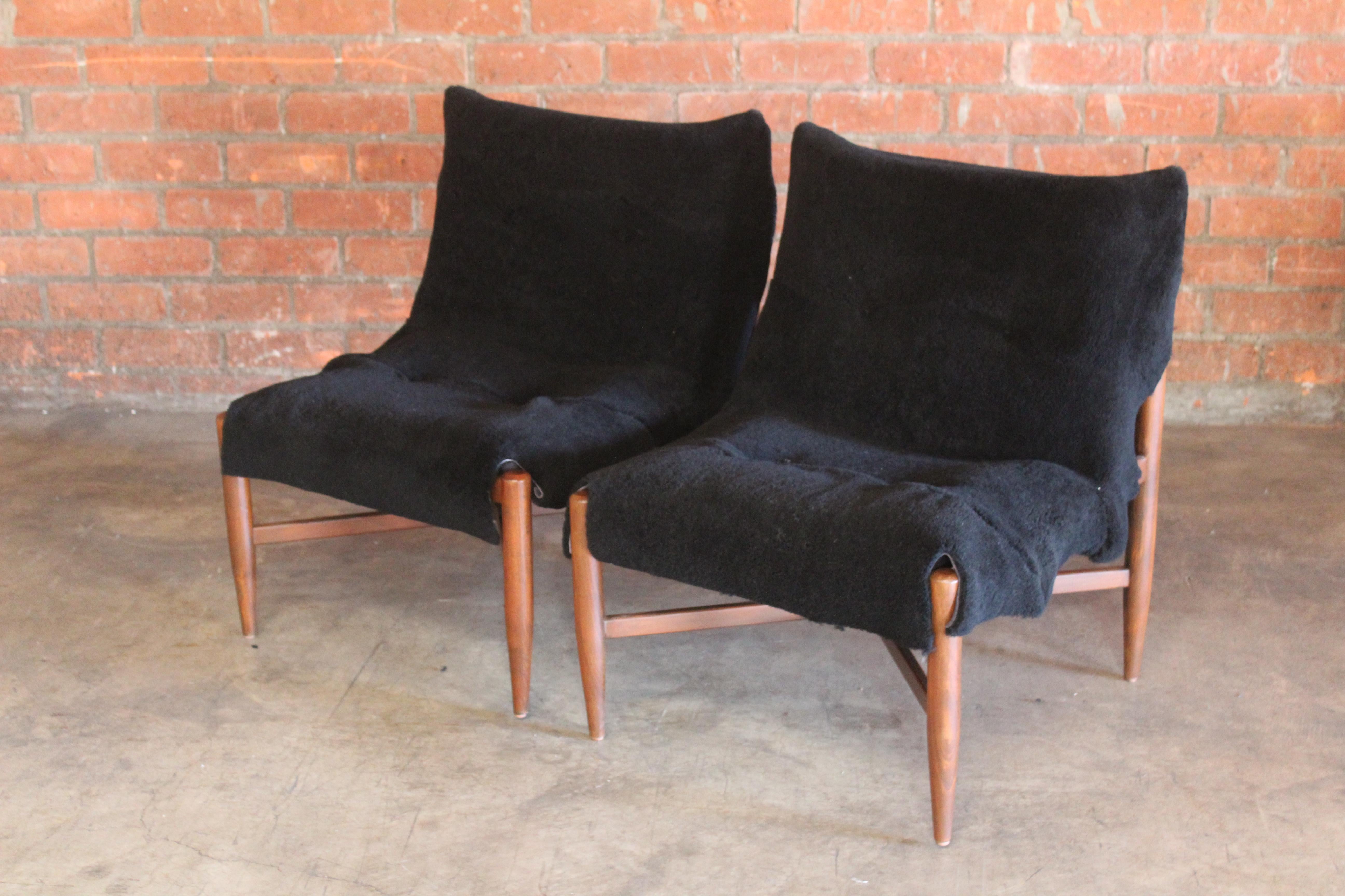 Pair of Danish Suede and Sheepskin Slipper Chairs 2