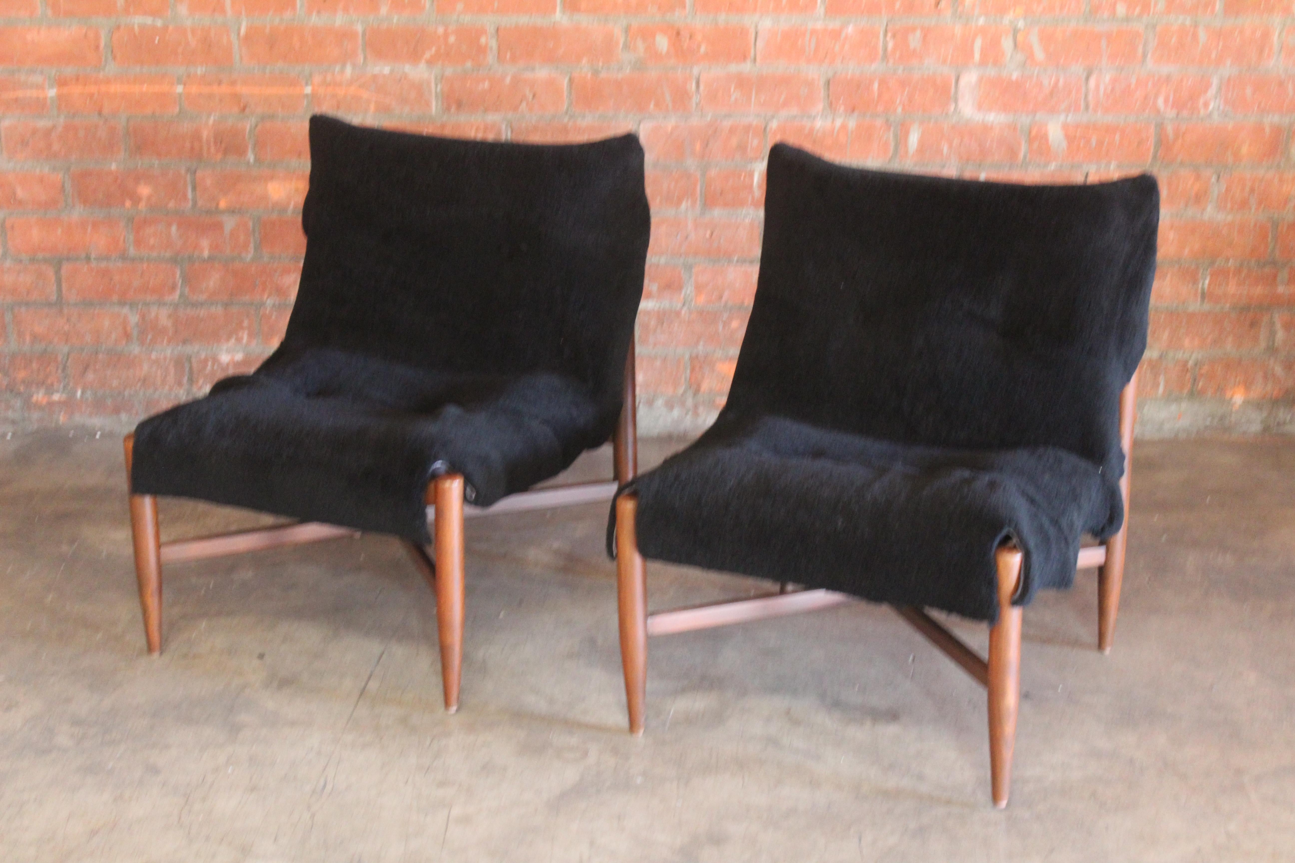 Pair of Danish Suede and Sheepskin Slipper Chairs 4