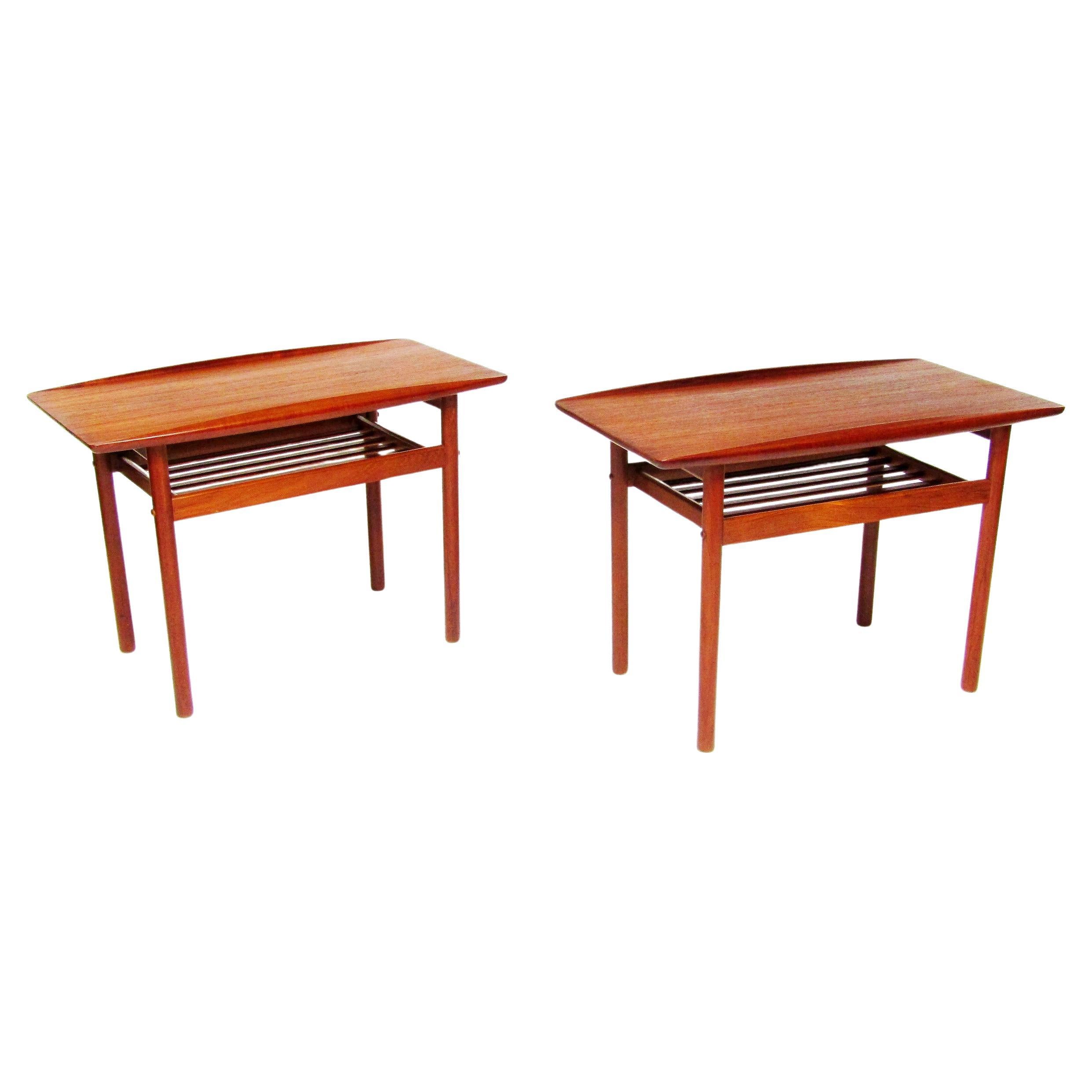 Pair Of Danish Surfboard Lamp Tables Or Night Stands In Teak By Grete Jalk For Sale