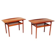 Pair Of Danish Surfboard Lamp Tables Or Night Stands In Teak By Grete Jalk
