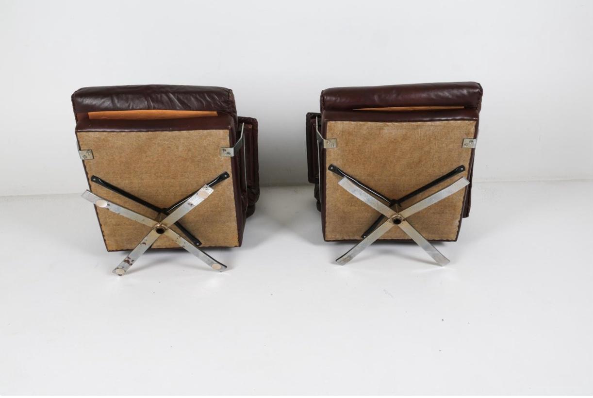 Paar dänische Drehsessel Leder Brown Leder zugeschrieben Arne Norell im Angebot 4