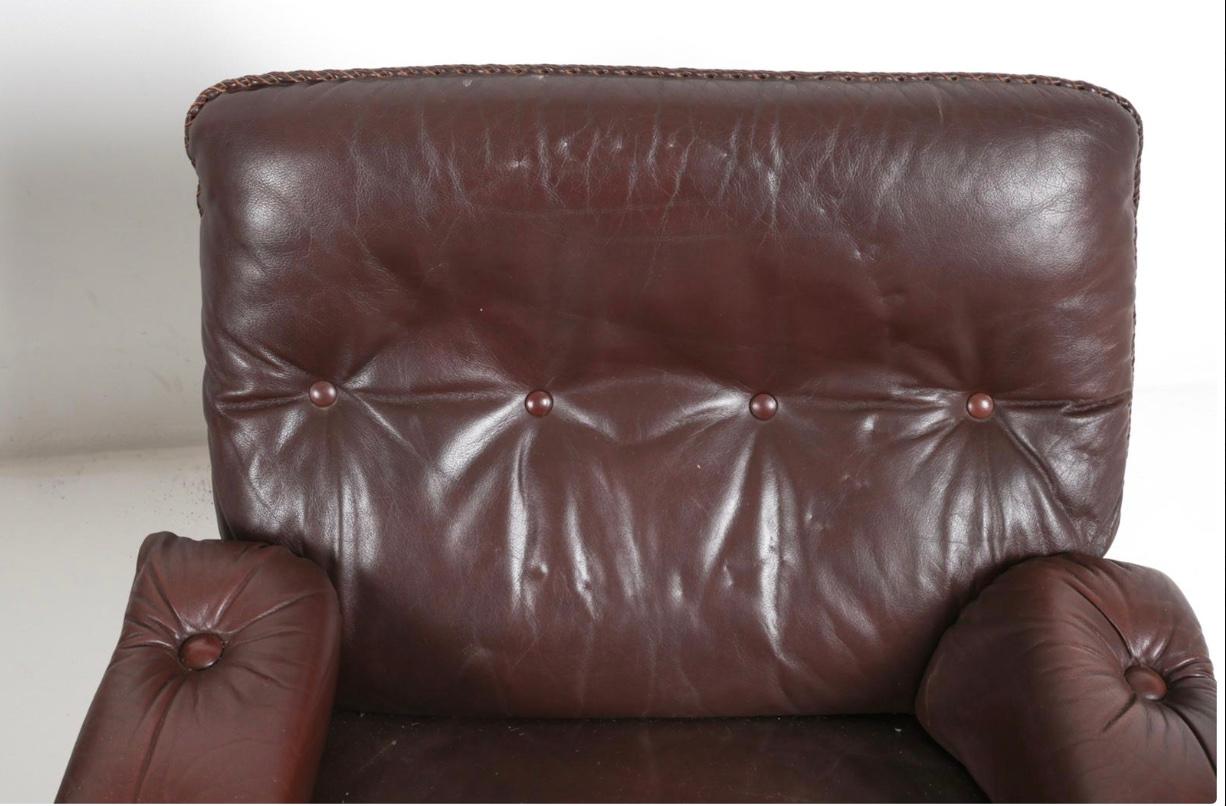 Paar dänische Drehsessel Leder Brown Leder zugeschrieben Arne Norell im Angebot 1