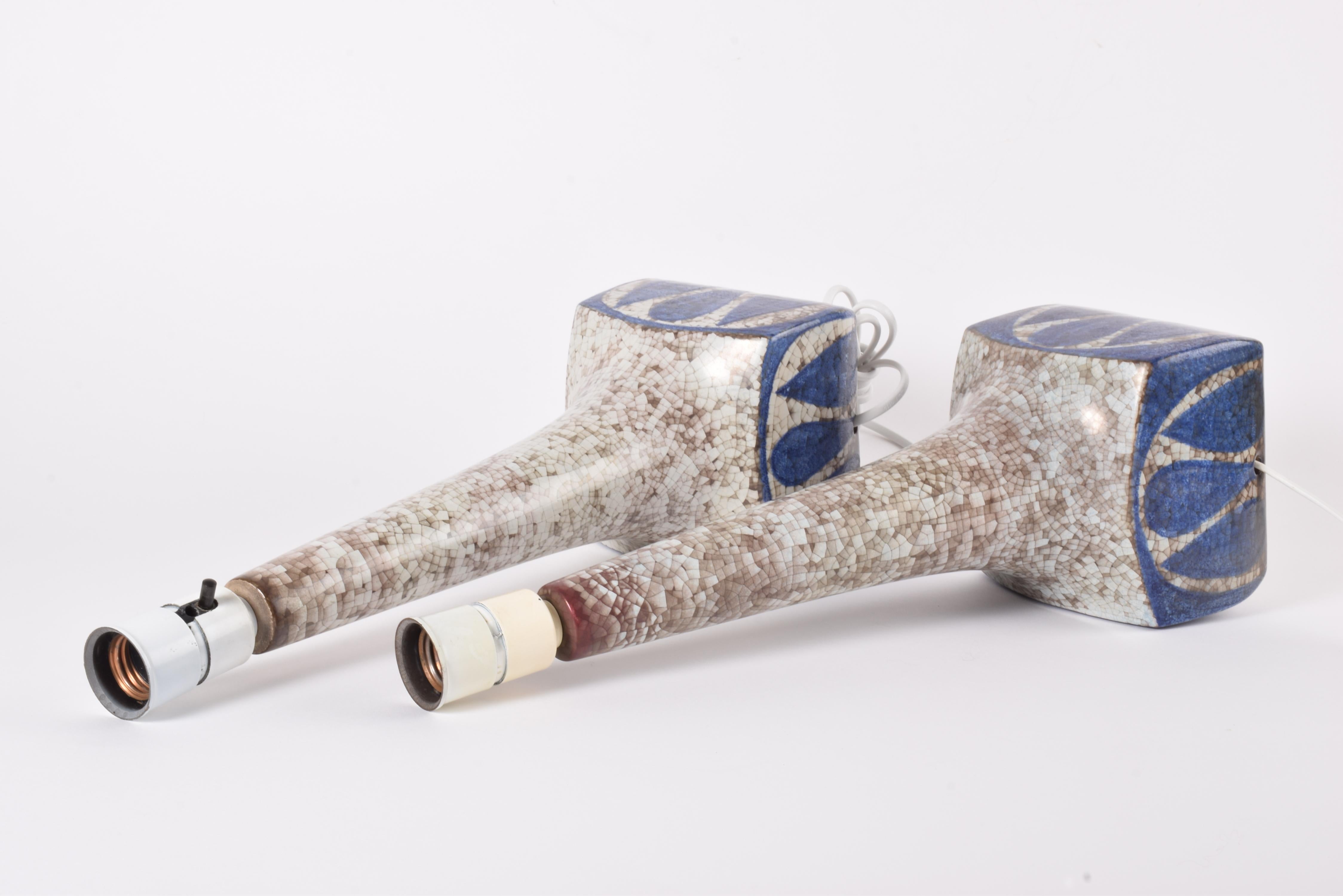 Pair of Danish Table Lamps Blue Persia Glaze, Marianne Starck for MA&S 1960s For Sale 4