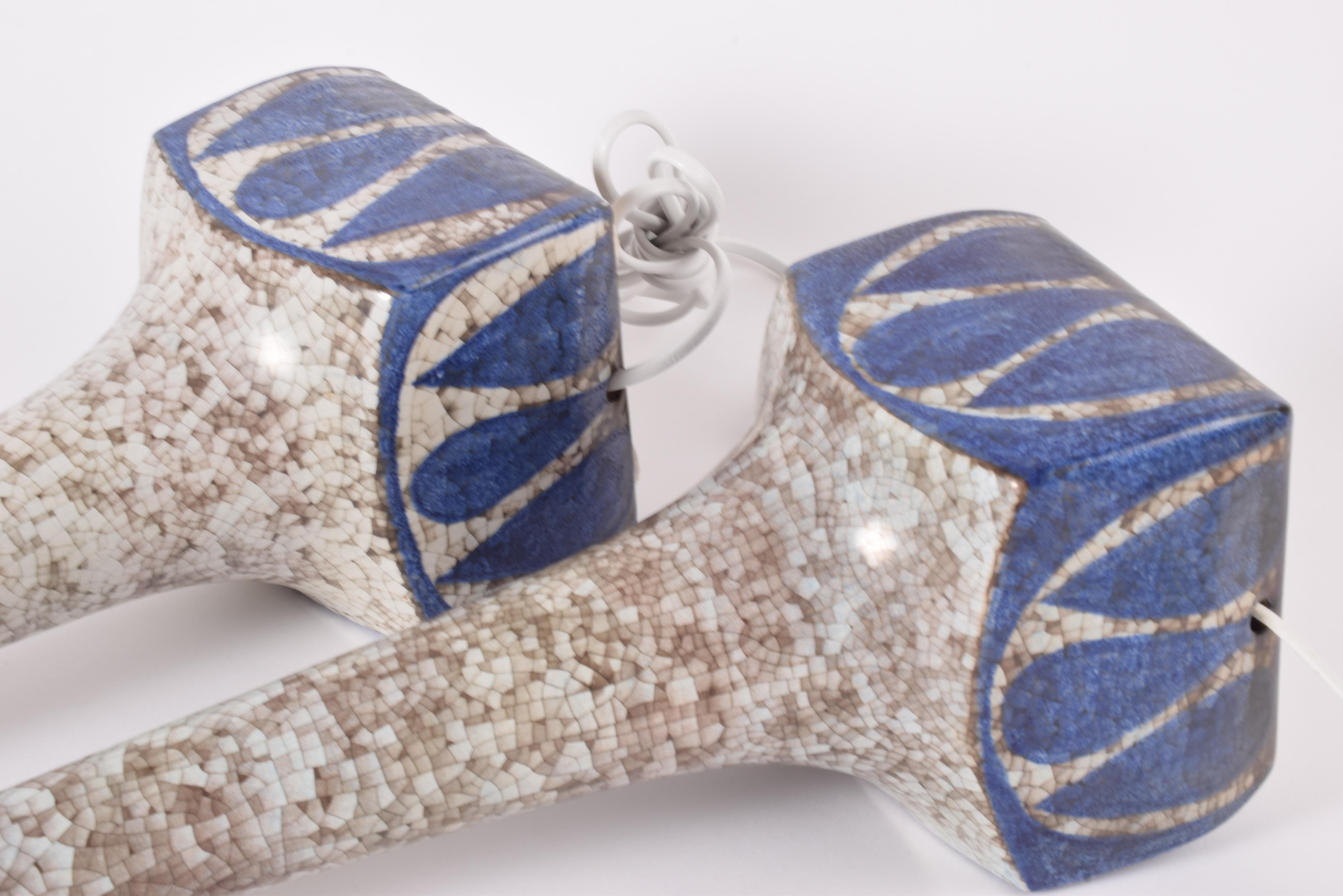 Pair of Danish Table Lamps Blue Persia Glaze, Marianne Starck for MA&S 1960s For Sale 5