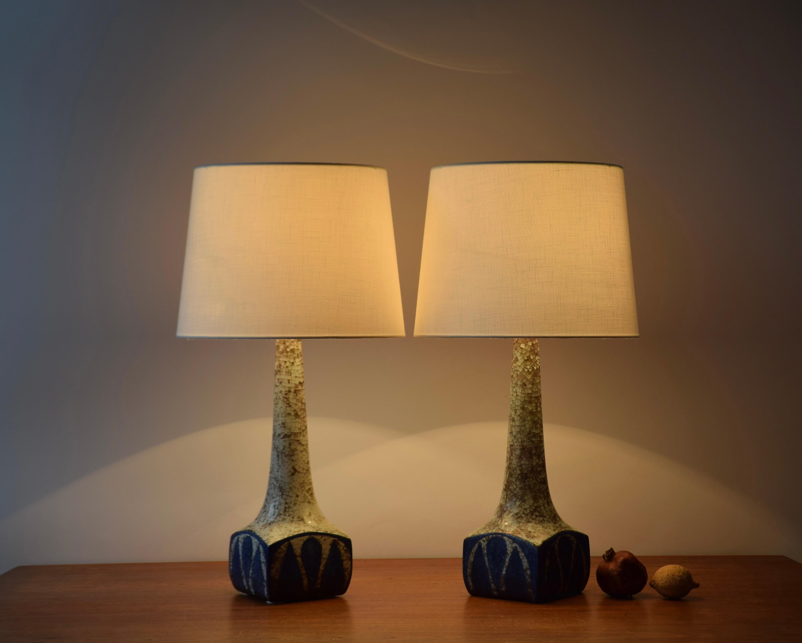 Islamic Pair of Danish Table Lamps Blue Persia Glaze, Marianne Starck for MA&S 1960s For Sale