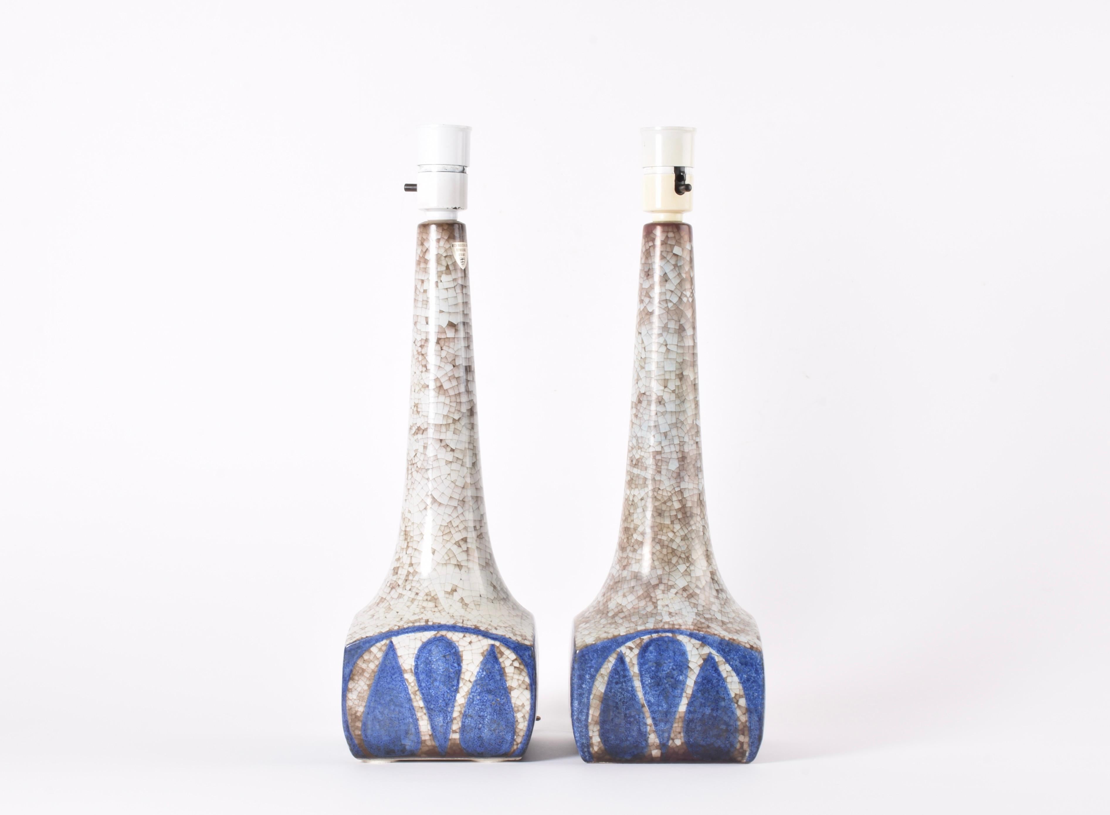 Pair of Danish Table Lamps Blue Persia Glaze, Marianne Starck for MA&S 1960s In Good Condition For Sale In Silkeborg, Silkeborg