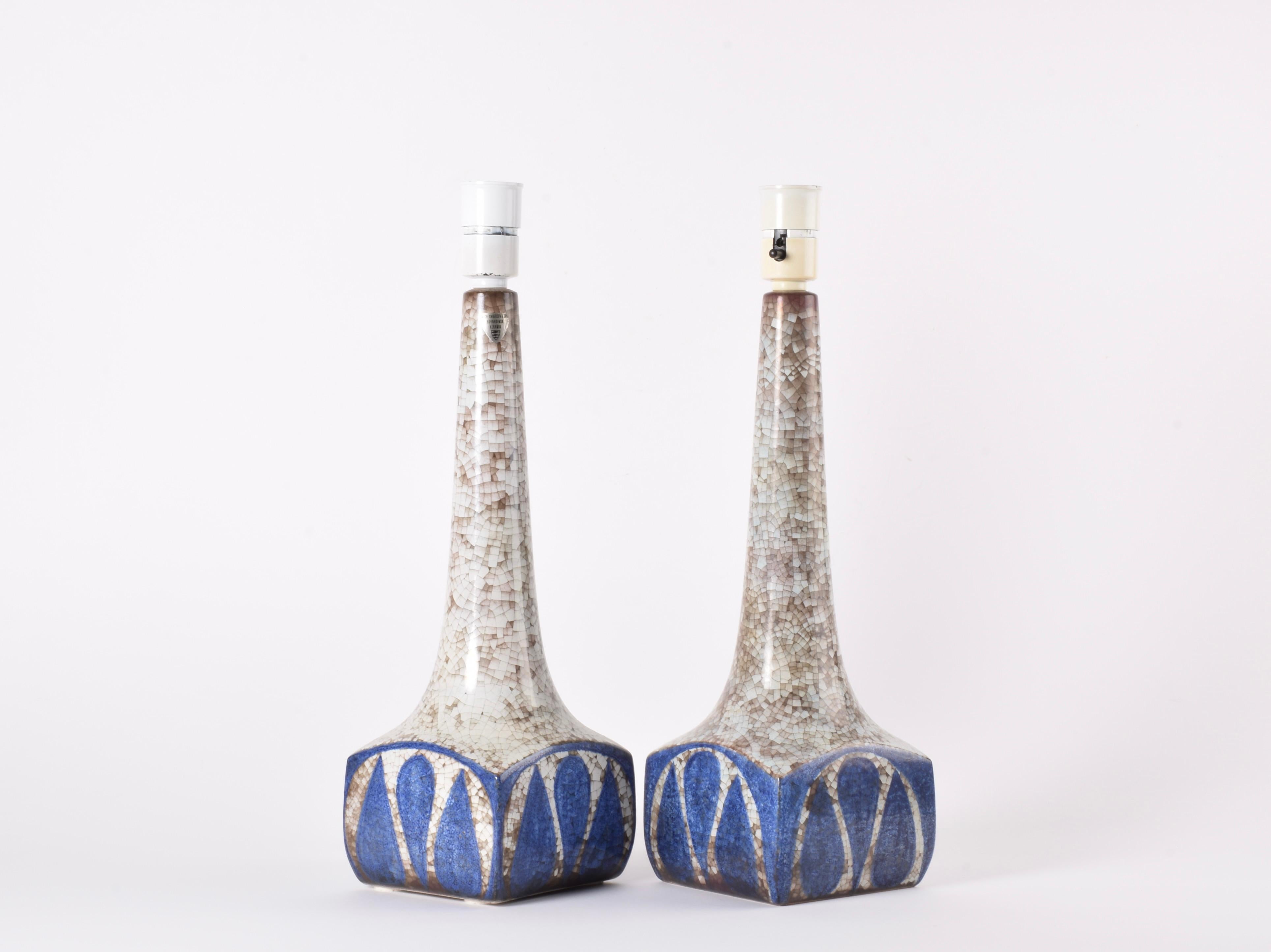 Mid-20th Century Pair of Danish Table Lamps Blue Persia Glaze, Marianne Starck for MA&S 1960s For Sale