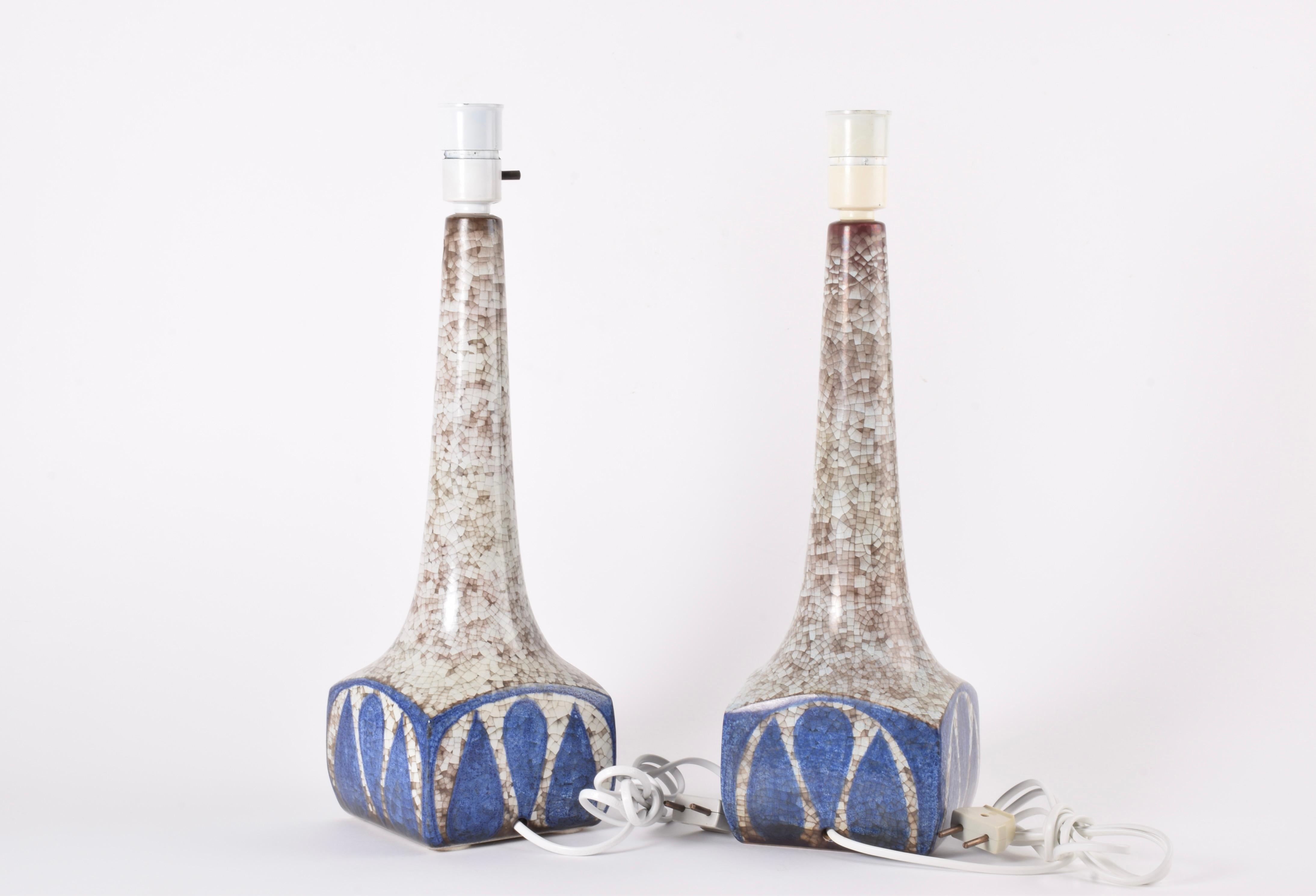 Ceramic Pair of Danish Table Lamps Blue Persia Glaze, Marianne Starck for MA&S 1960s For Sale