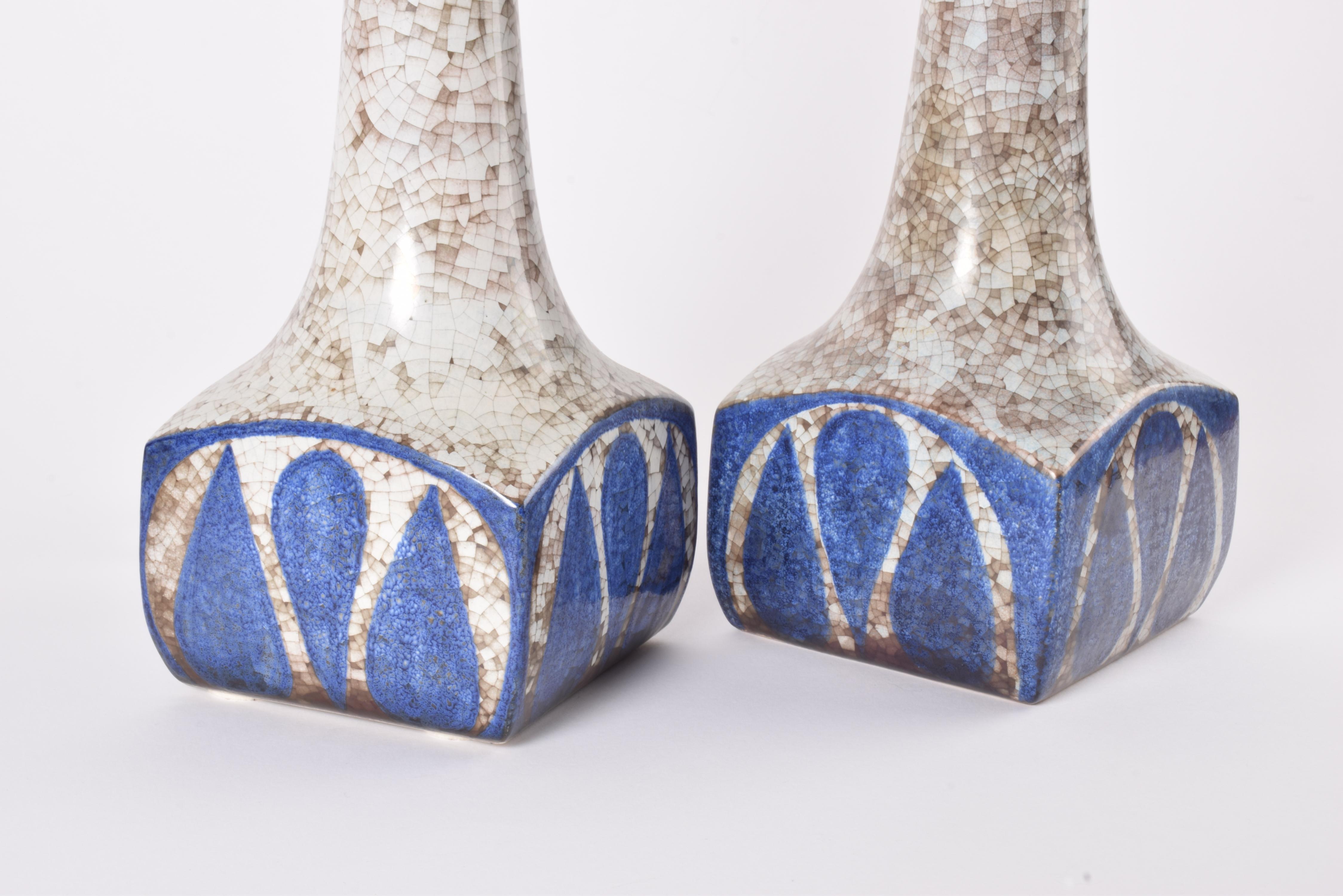 Pair of Danish Table Lamps Blue Persia Glaze, Marianne Starck for MA&S 1960s For Sale 2