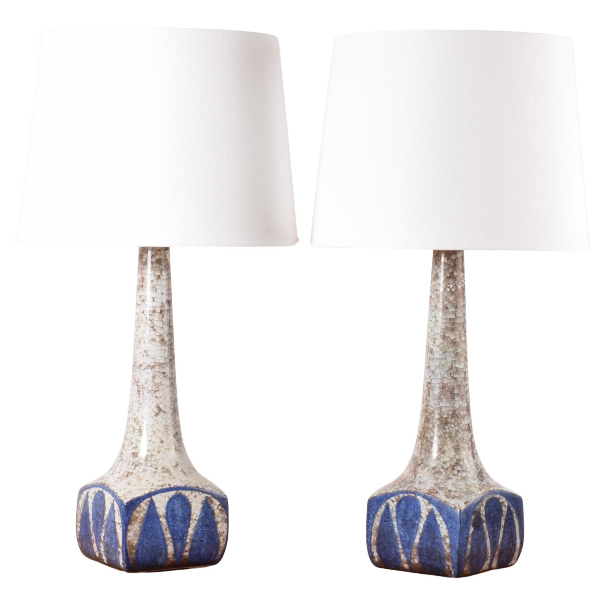 Pair of Danish Table Lamps Blue Persia Glaze, Marianne Starck for MA&S 1960s For Sale