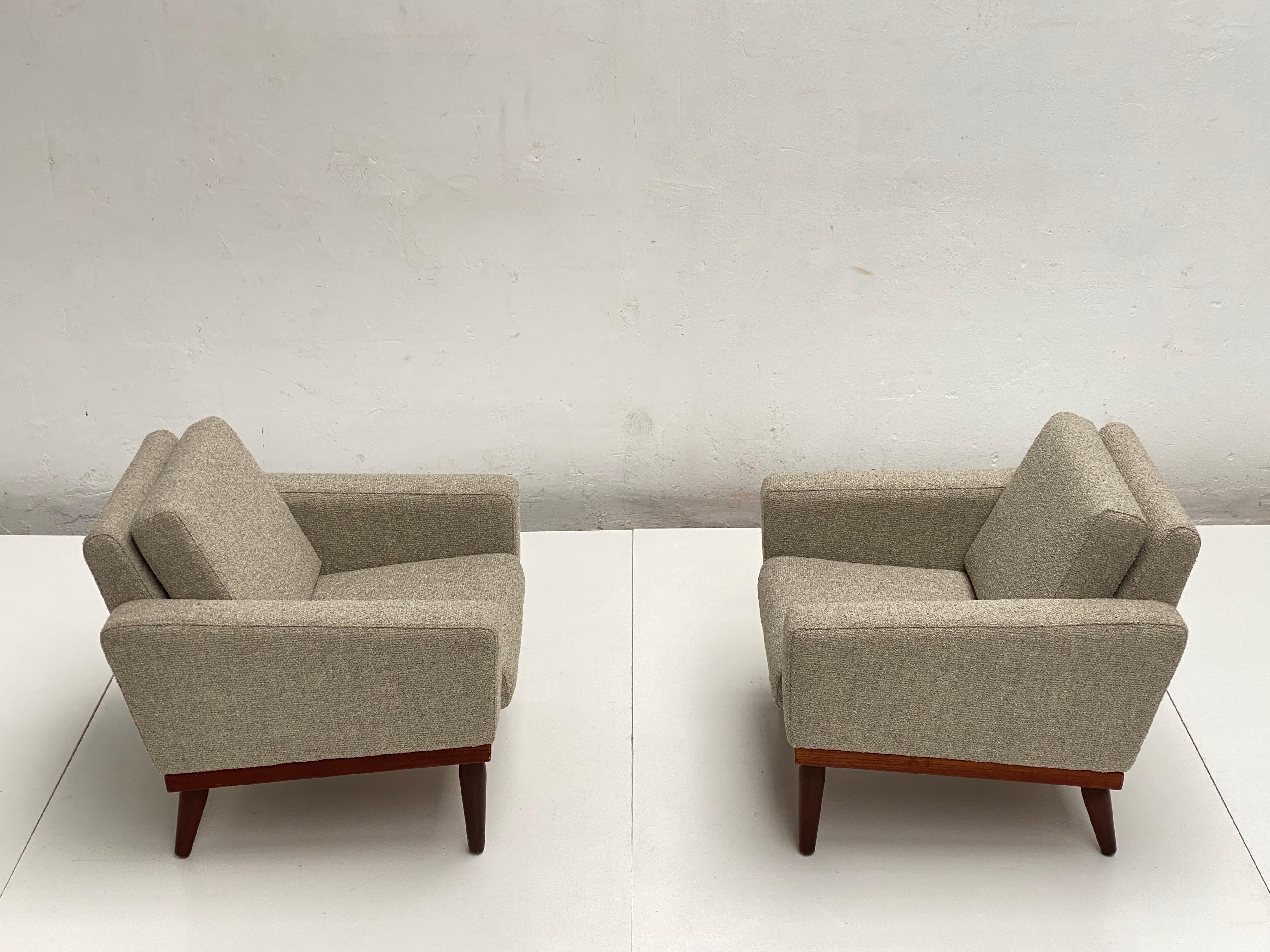 Paire de fauteuils de salon danois en teck des années 1950 de Bovenkamp, Pays-Bas, nouveau tissu d'ameublement en vente 7