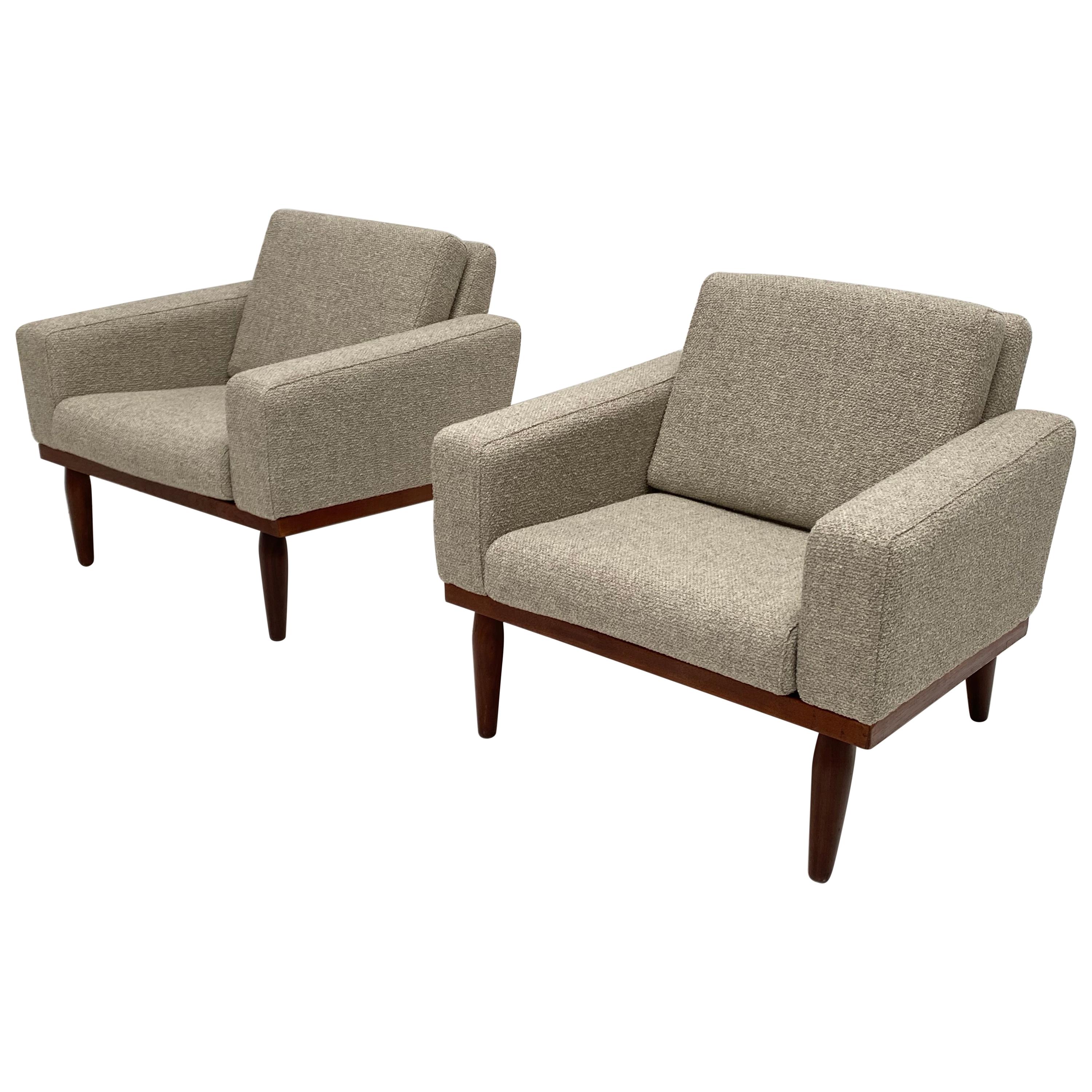 Pair of Danish Teak 1950s Lounge Chairs Bovenkamp The Netherlands New Upholstery For Sale