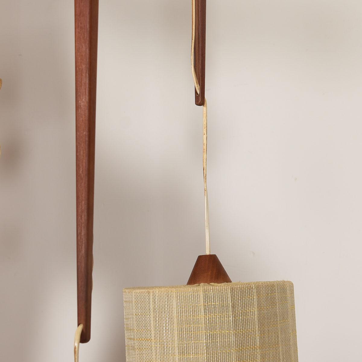 Pair of Danish Teak Adjustable Hanging Sconces In Excellent Condition For Sale In Kensington, MD