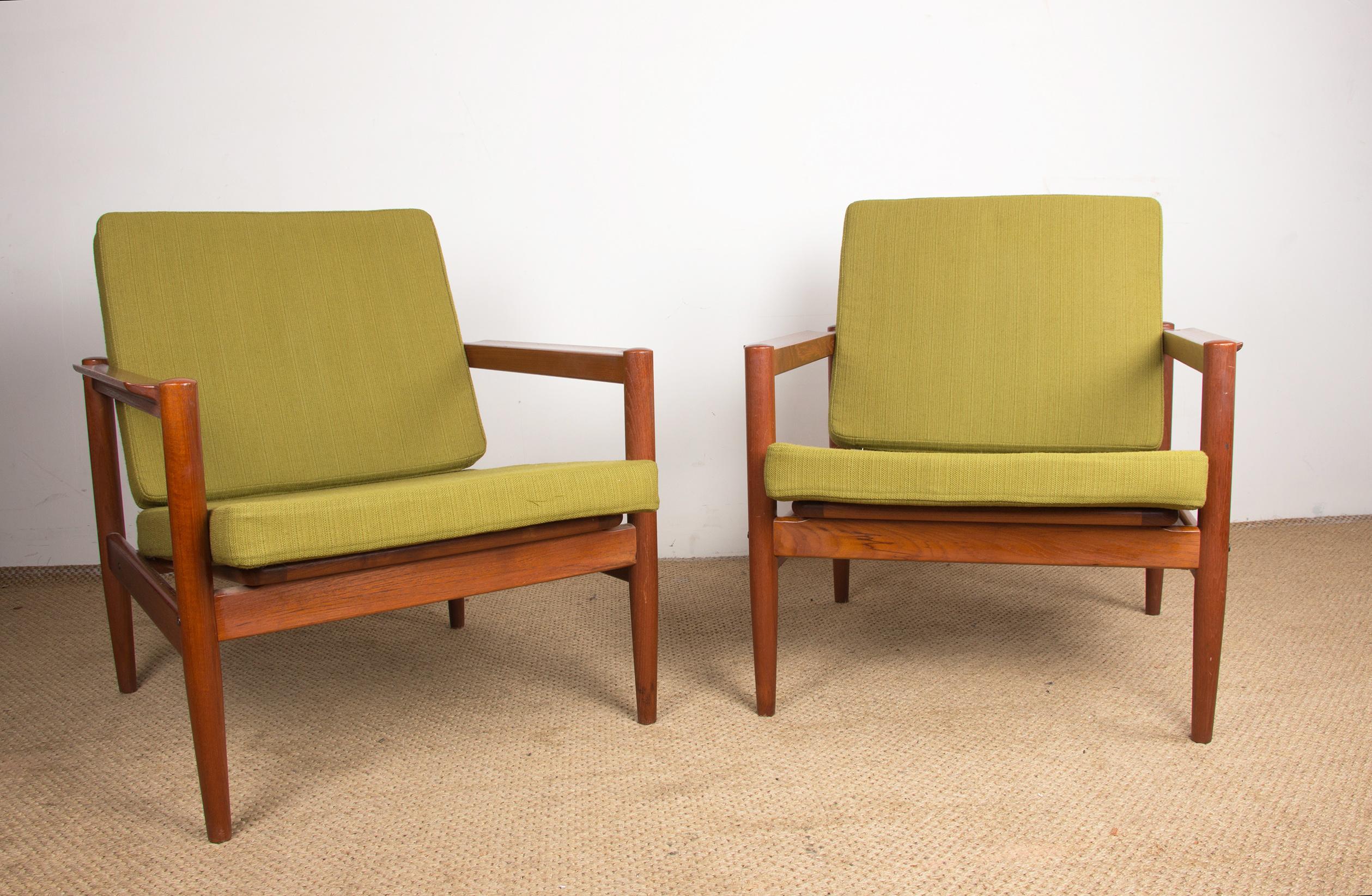 Pareja de sillones daneses de teca y tela de Børge Jensen & Sønner 1960. en venta 13