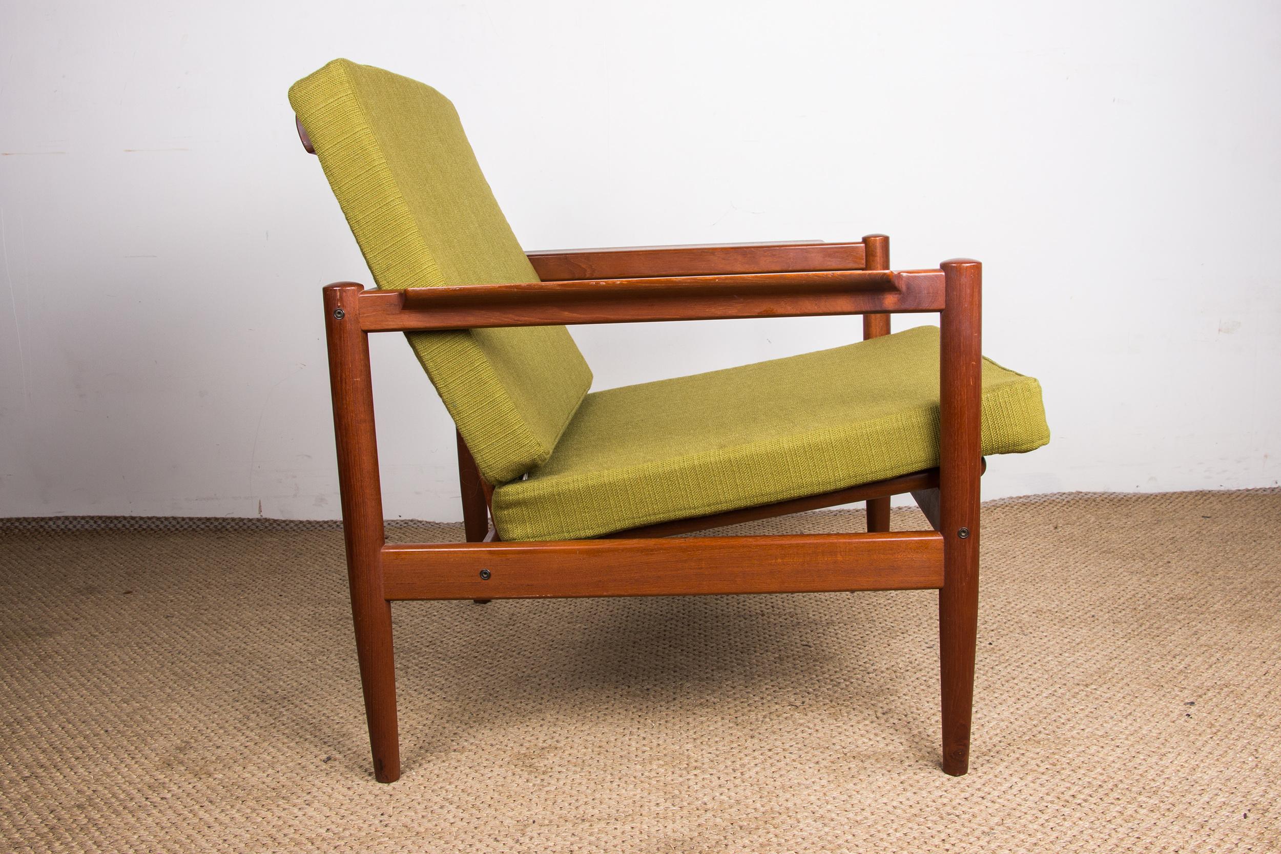 Pareja de sillones daneses de teca y tela de Børge Jensen & Sønner 1960. en venta 2