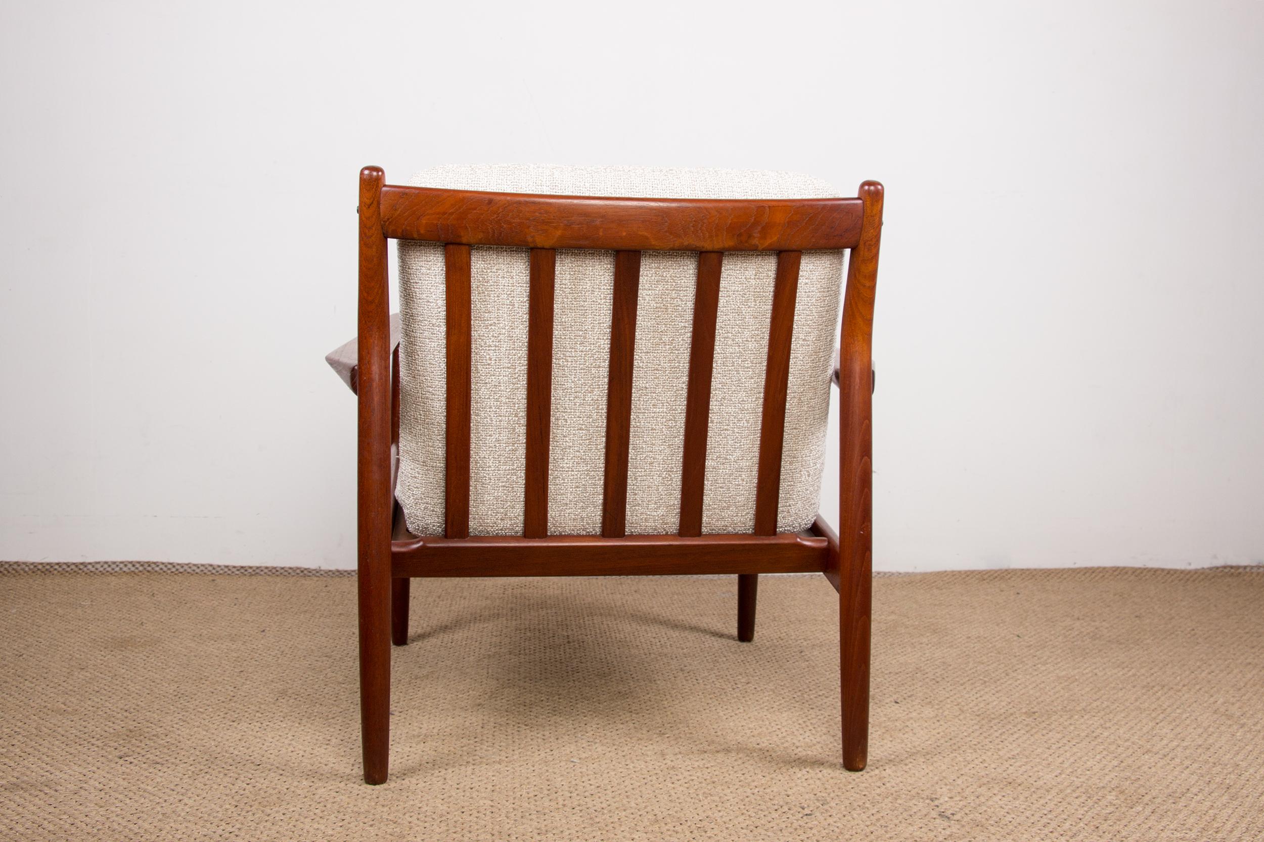 Pair of Danish Teak and New Bouclette Fabric Armchairs, by Svend Aage Eriksen 9