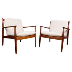Pair of Danish Teak and New Bouclette Fabric Armchairs, by Svend Aage Eriksen