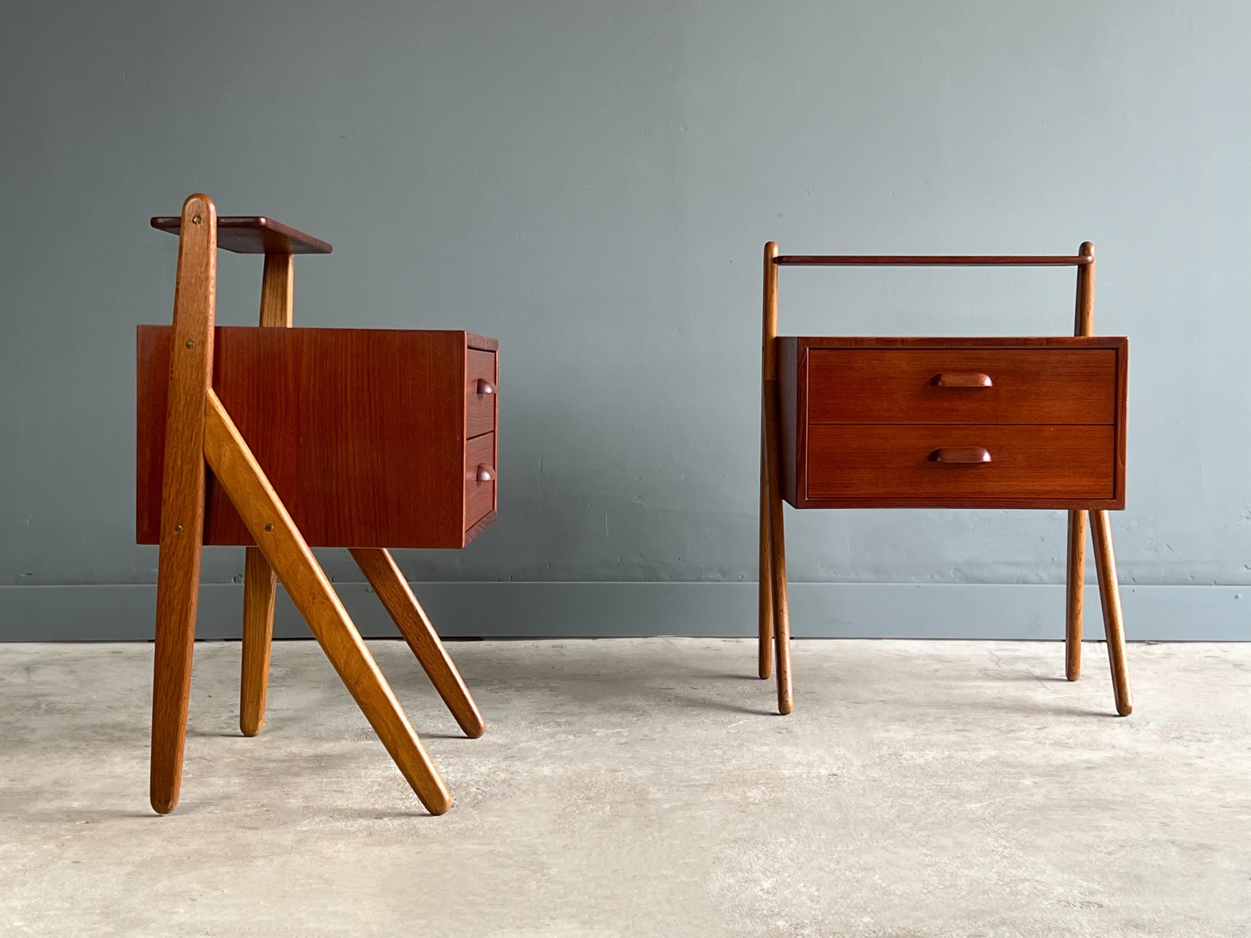 Mid-Century Modern Pair of Danish Teak and Oak Nightstands or End Tables by Sigfred Omann