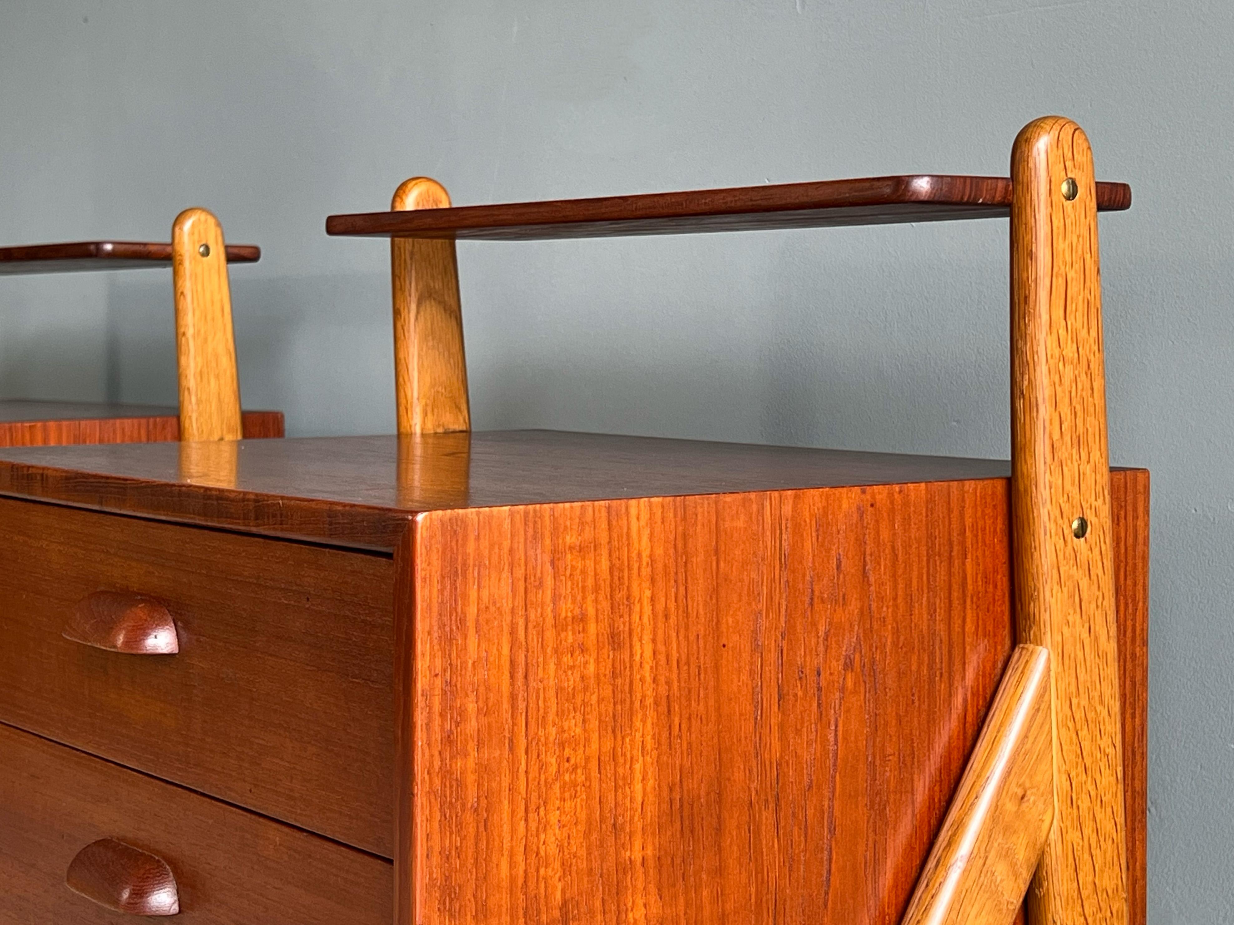 Machine-Made Pair of Danish Teak and Oak Nightstands or End Tables by Sigfred Omann