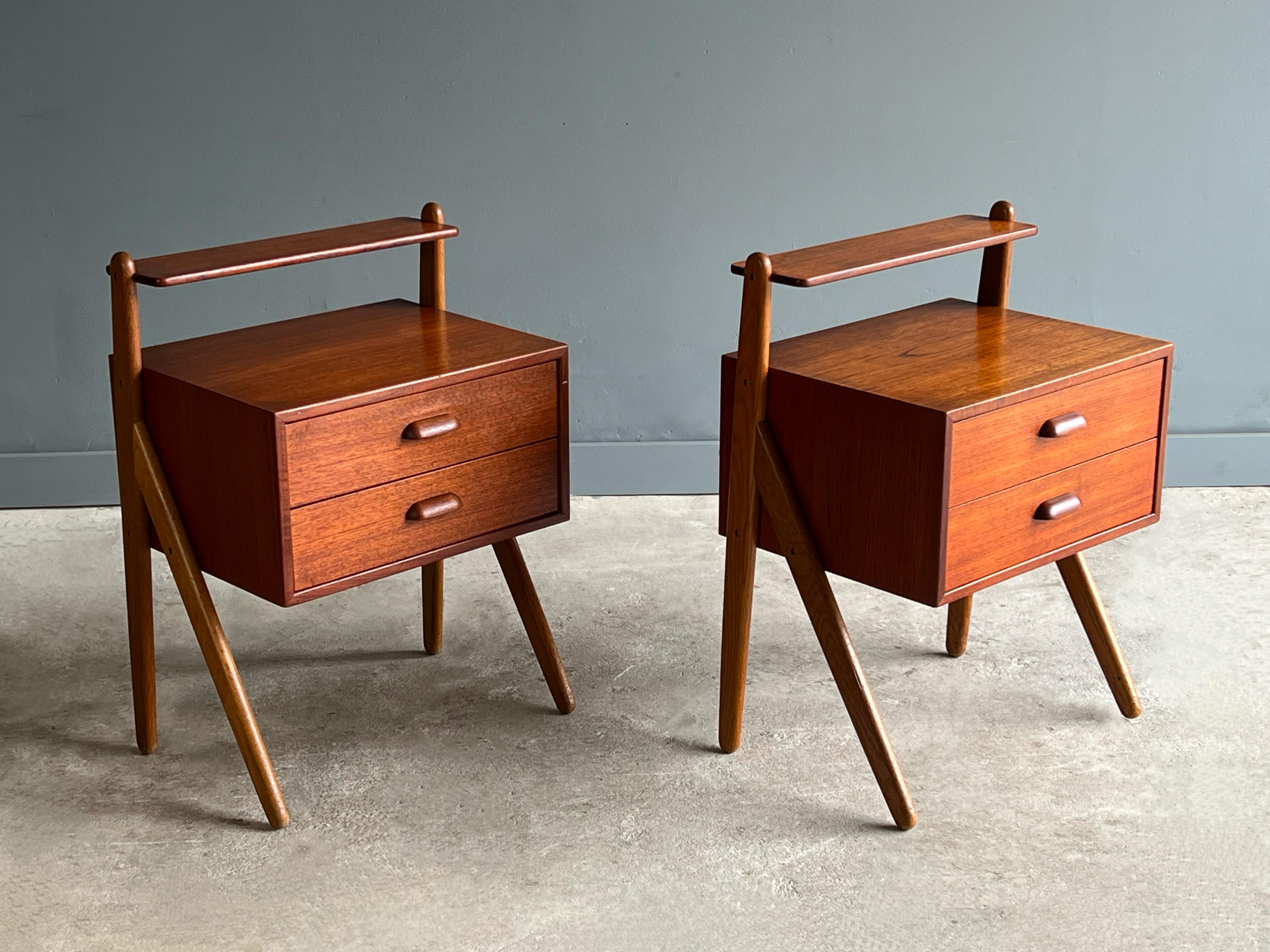 Pair of Danish Teak and Oak Nightstands or End Tables by Sigfred Omann 1