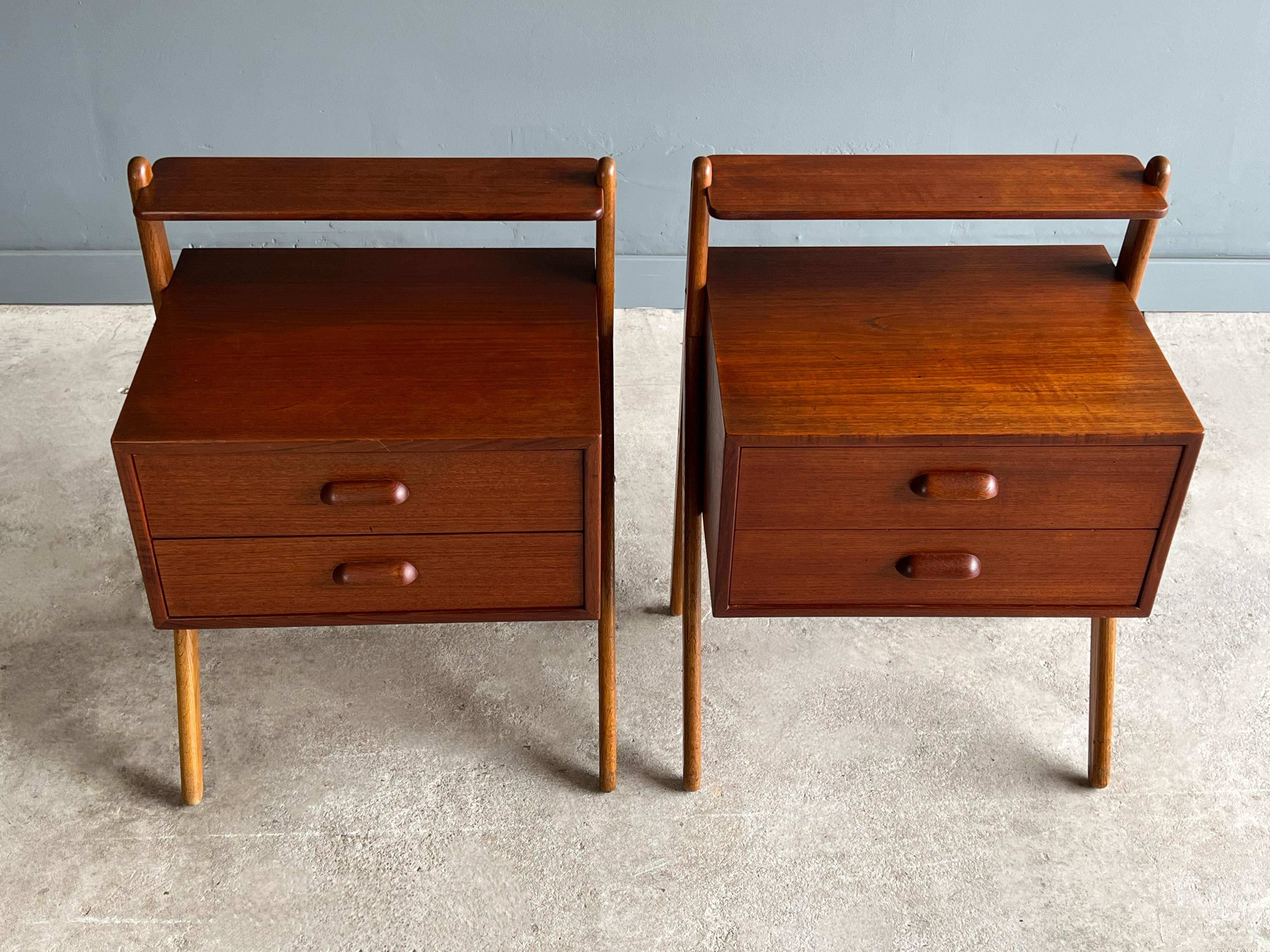 Pair of Danish Teak and Oak Nightstands or End Tables by Sigfred Omann 2