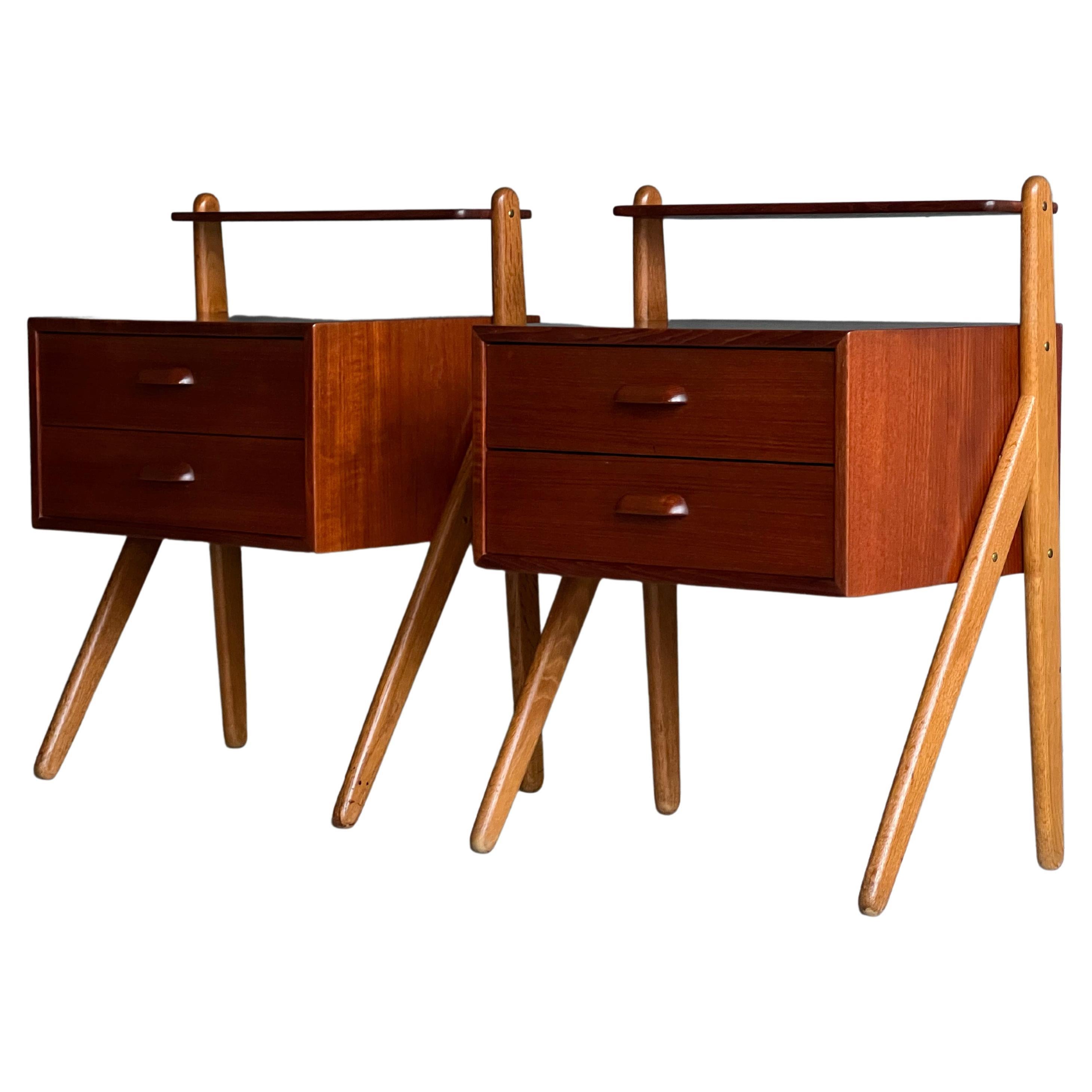 Pair of Danish Teak and Oak Nightstands or End Tables by Sigfred Omann