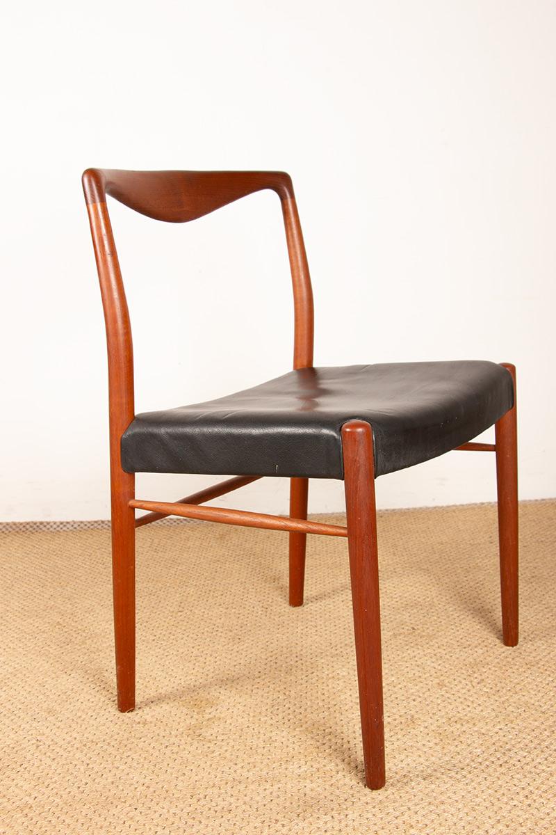 Faux Leather Pair of Danish teak and skai chairs by Lyngfeldt Larsen for Soren Willadsen 1960 For Sale