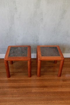 Pair of Danish Teak and Stone End Tables by Haslev