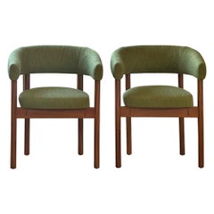 Pair of Danish Teak armchairs upholstered in Jane Churchill green fabric