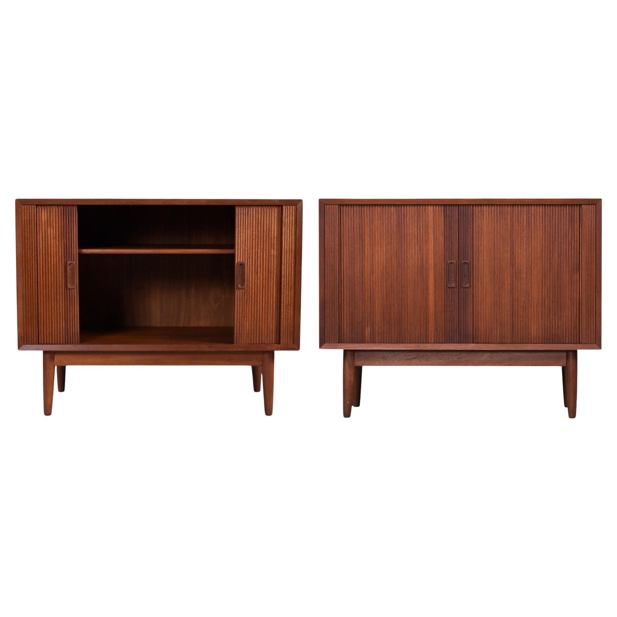 Pair of Danish Teak Cabinets with Tambour Doors by Lyby Mobler