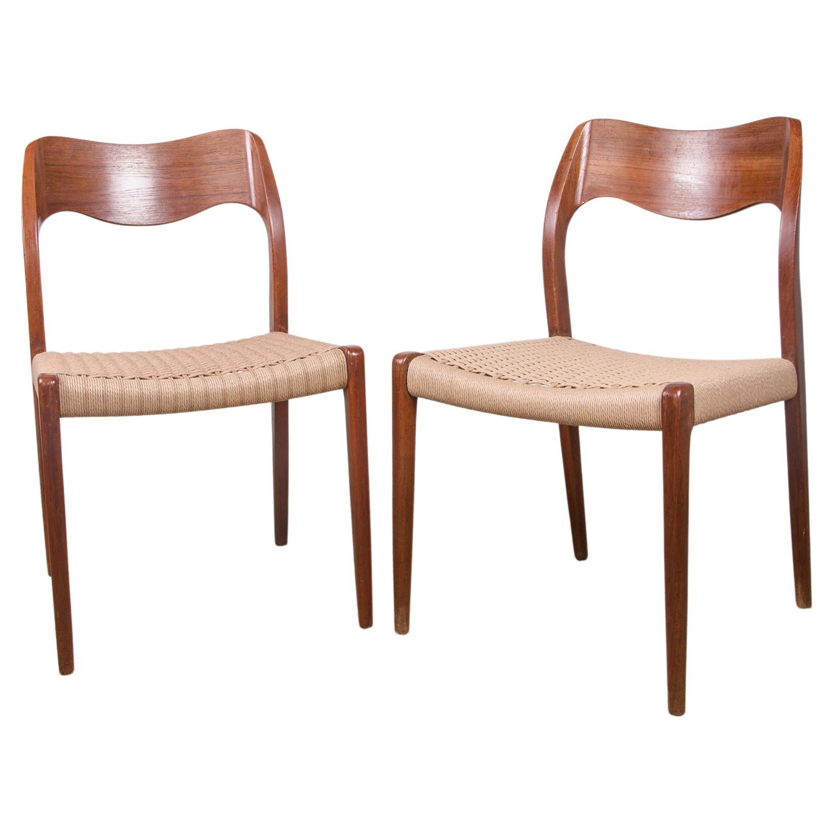 Pair of Danish Teak Chairs and New Danish Rope, Model 71 by Niels.O. Moller, 1960