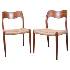 Vintage Pair of Danish Teak Chairs and New Danish Rope, Model 71 by Niels.O. Moller, 1960