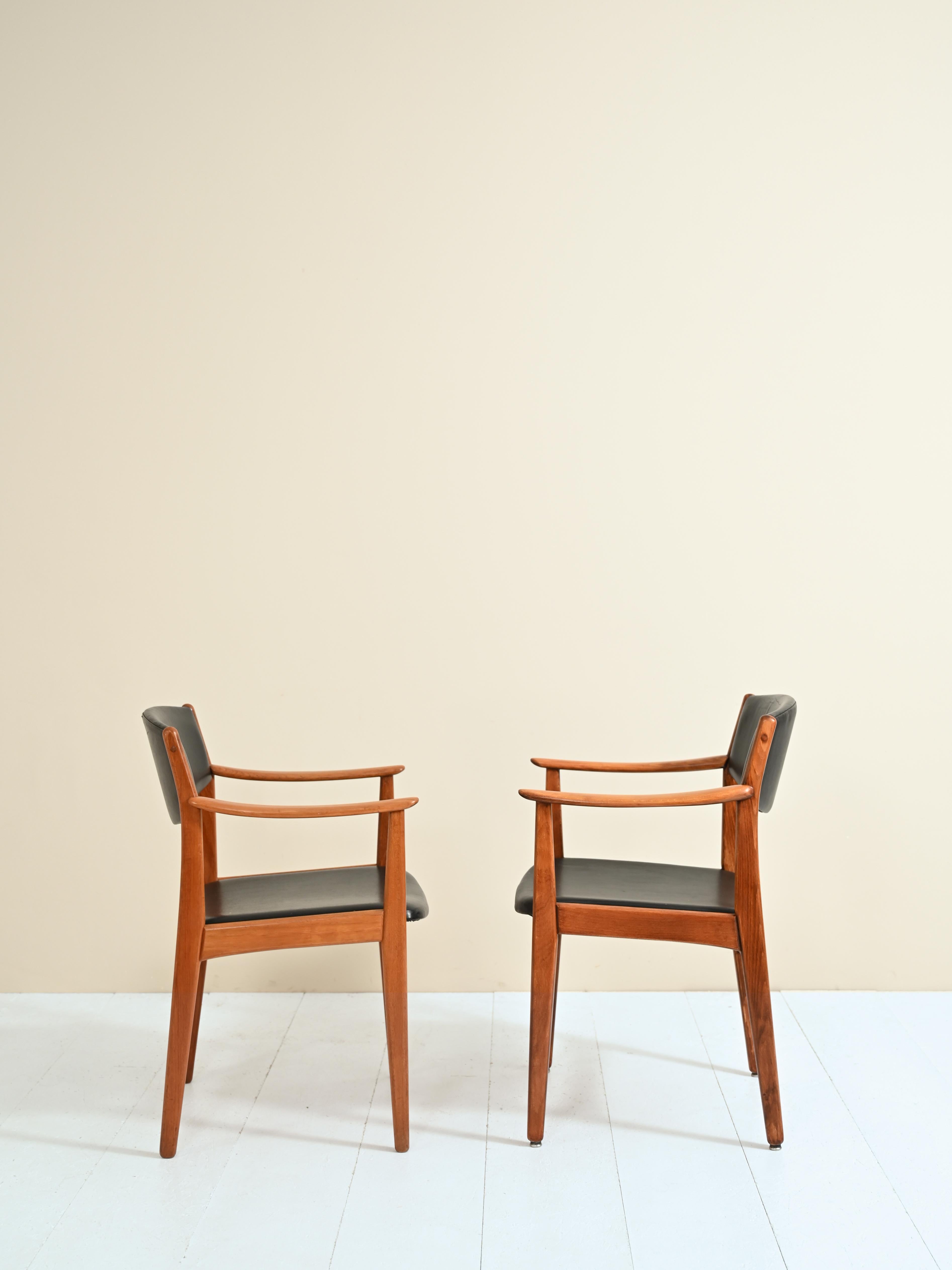 Leather Pair of Danish Teak Chairs