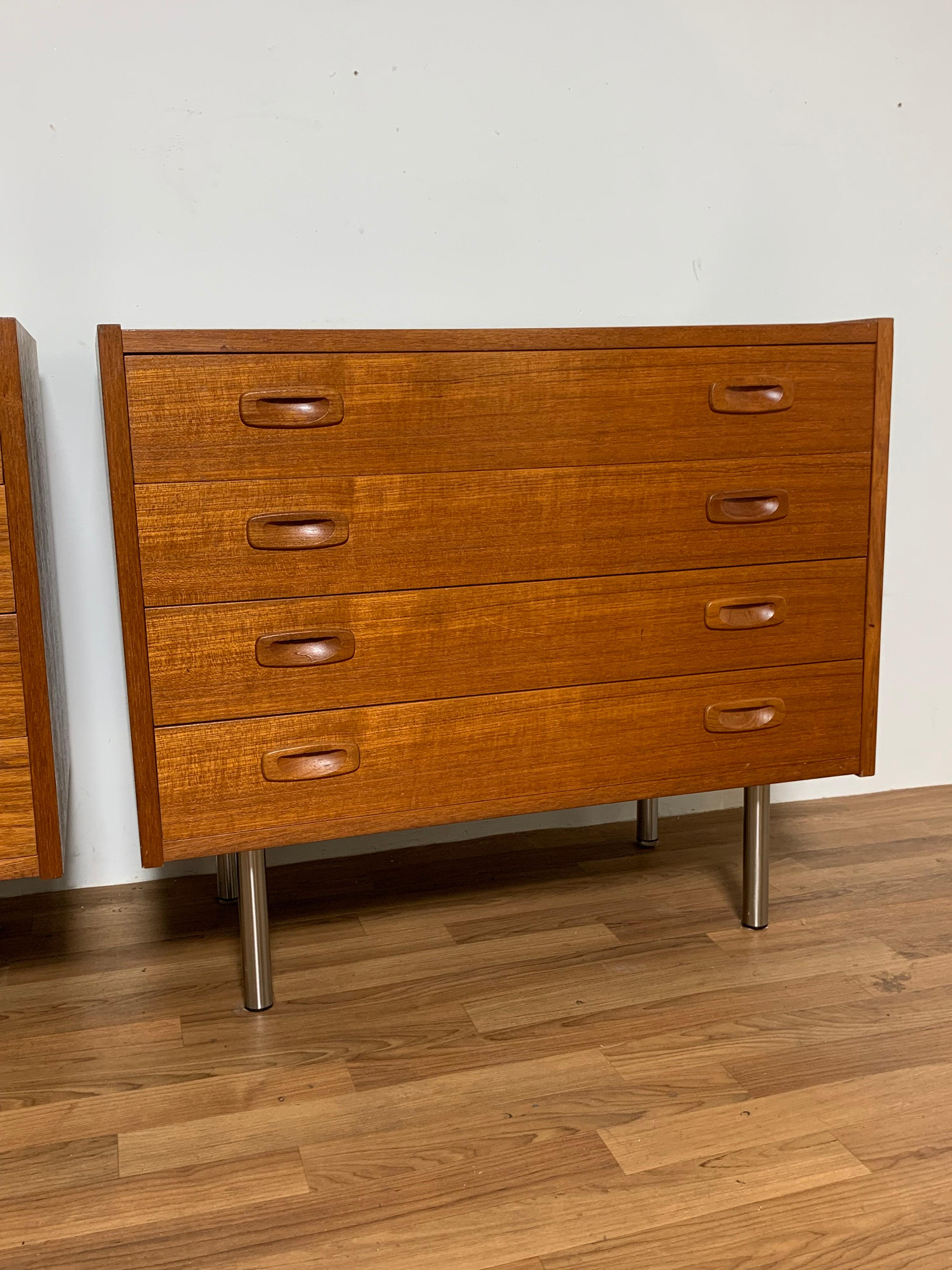 Pair of Danish Teak Dresser Cabinets, Circa 1960s In Good Condition In Peabody, MA