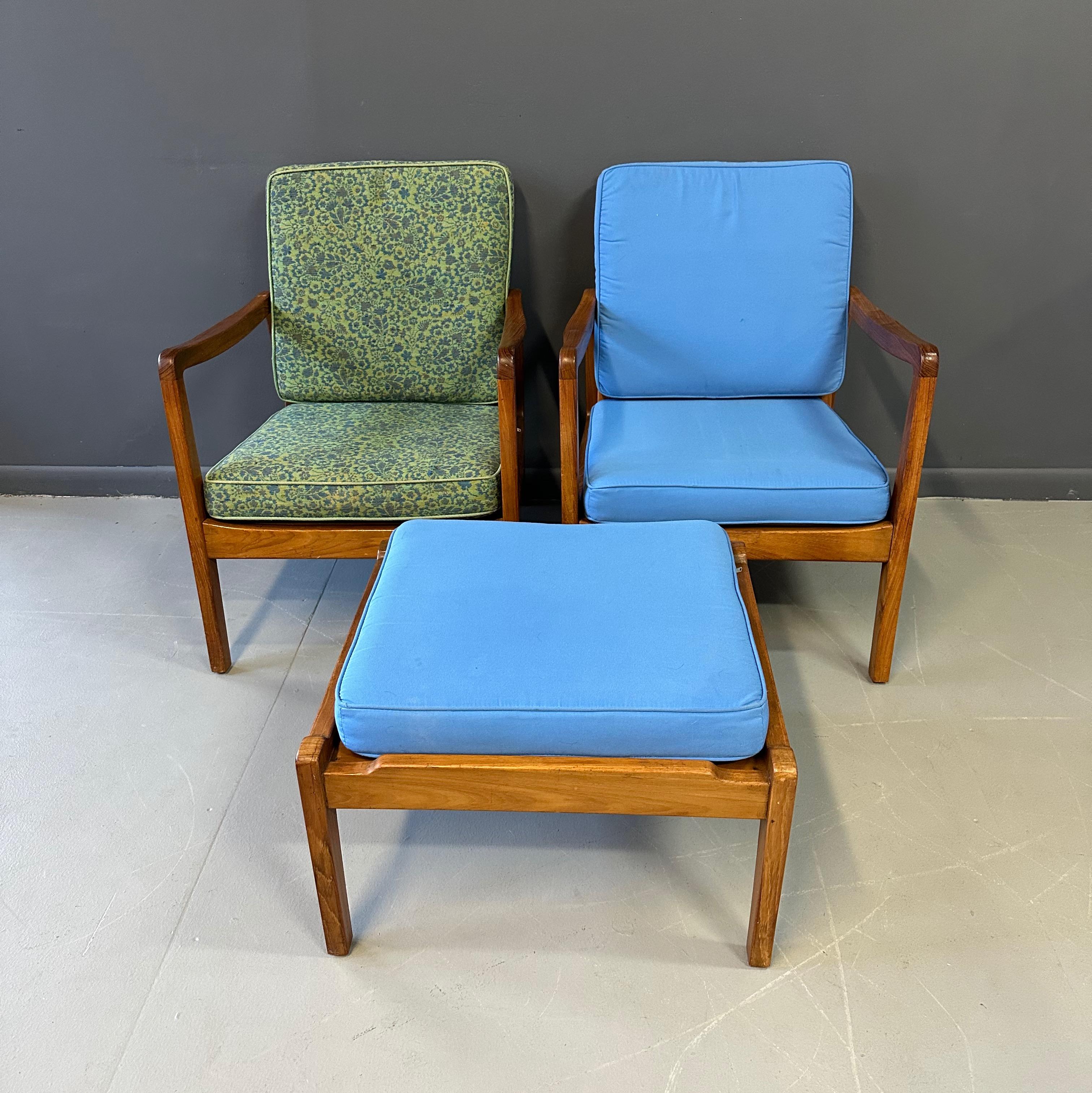 Pair of Danish Teak Easy Chair by Ole Wanscher, 1950s with Ottoman Midcentury For Sale 4