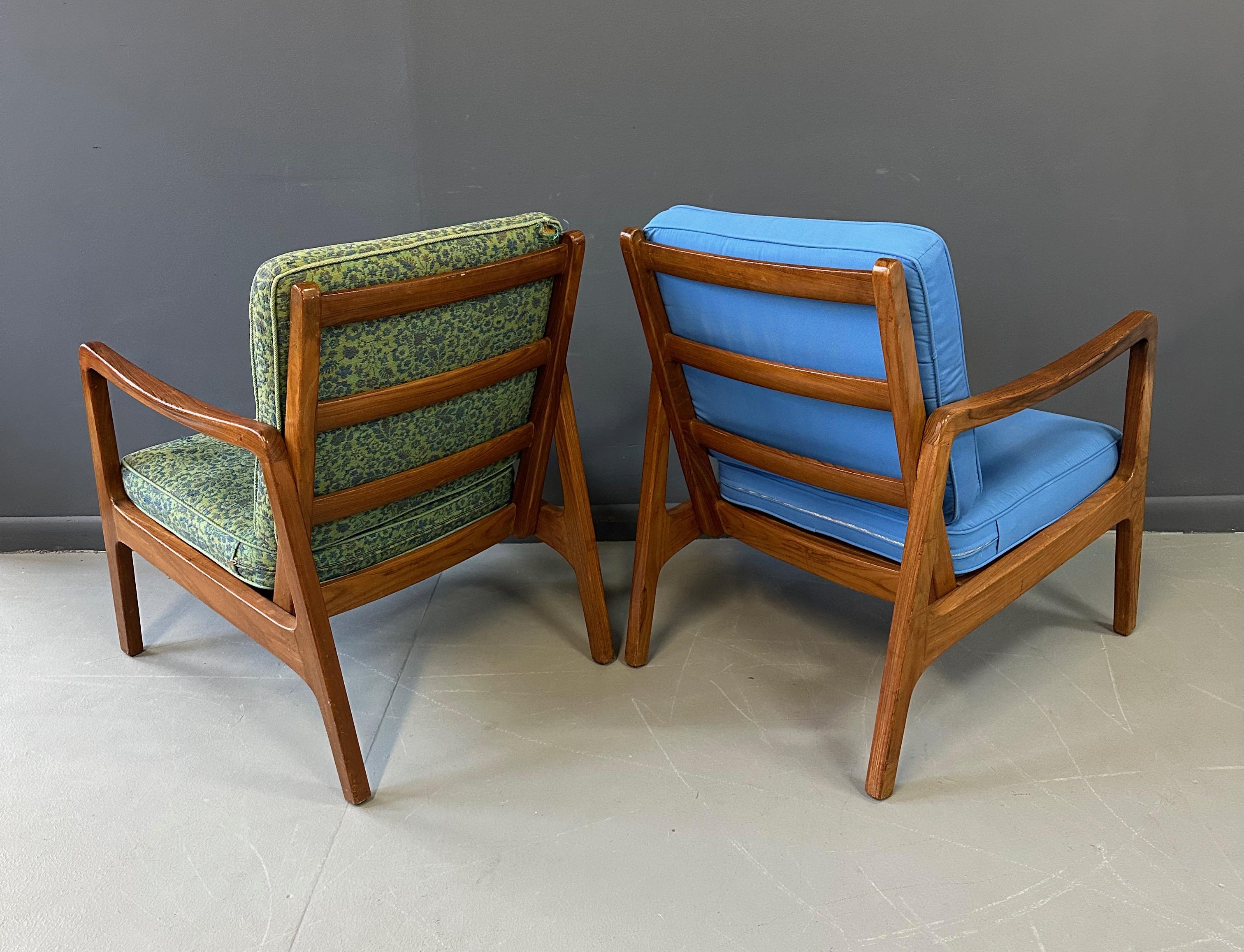 20th Century Pair of Danish Teak Easy Chair by Ole Wanscher, 1950s with Ottoman Midcentury For Sale