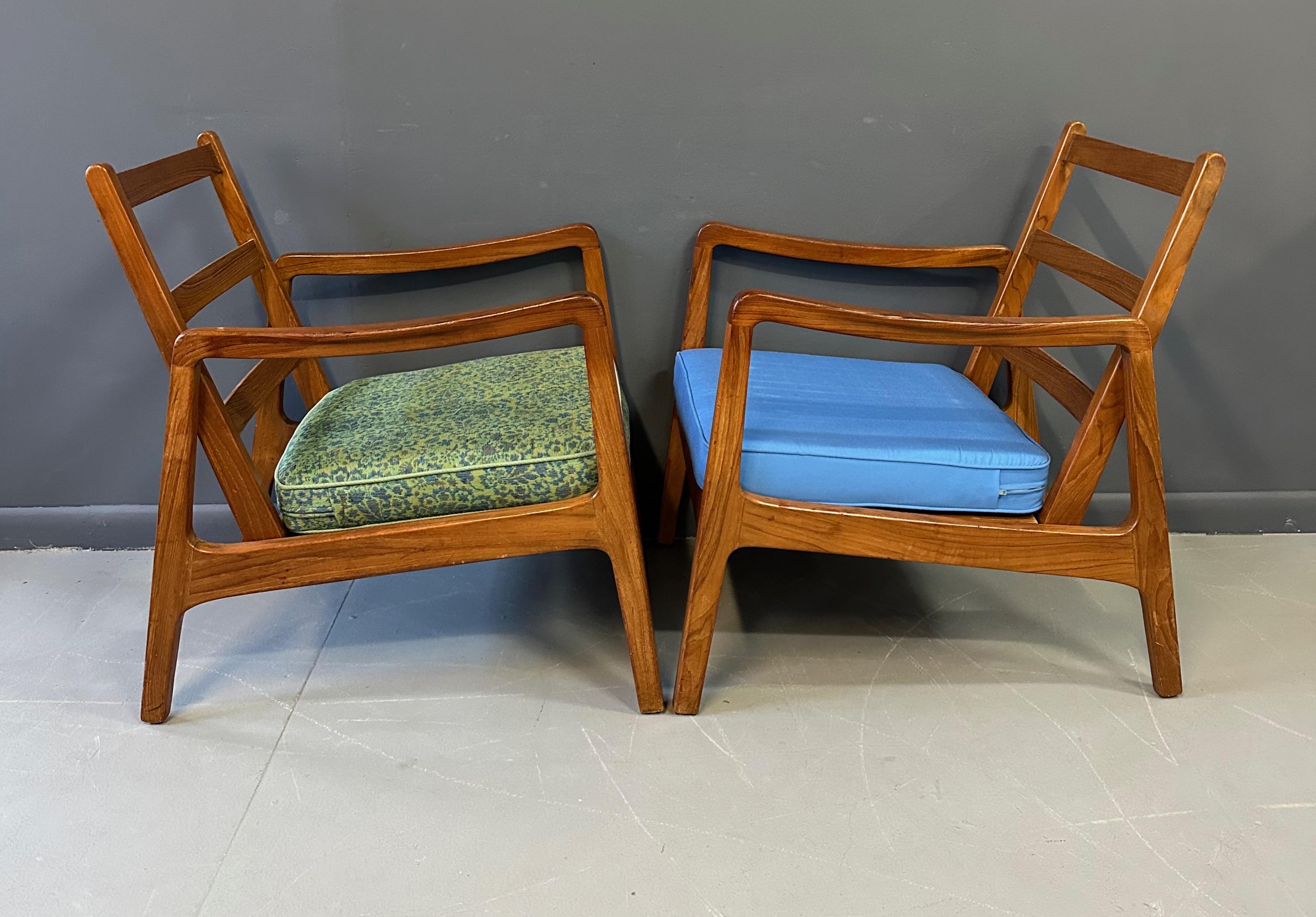 Pair of Danish Teak Easy Chair by Ole Wanscher, 1950s with Ottoman Midcentury 1