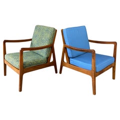 Pair of Danish Teak Easy Chair by Ole Wanscher, 1950s with Ottoman Midcentury