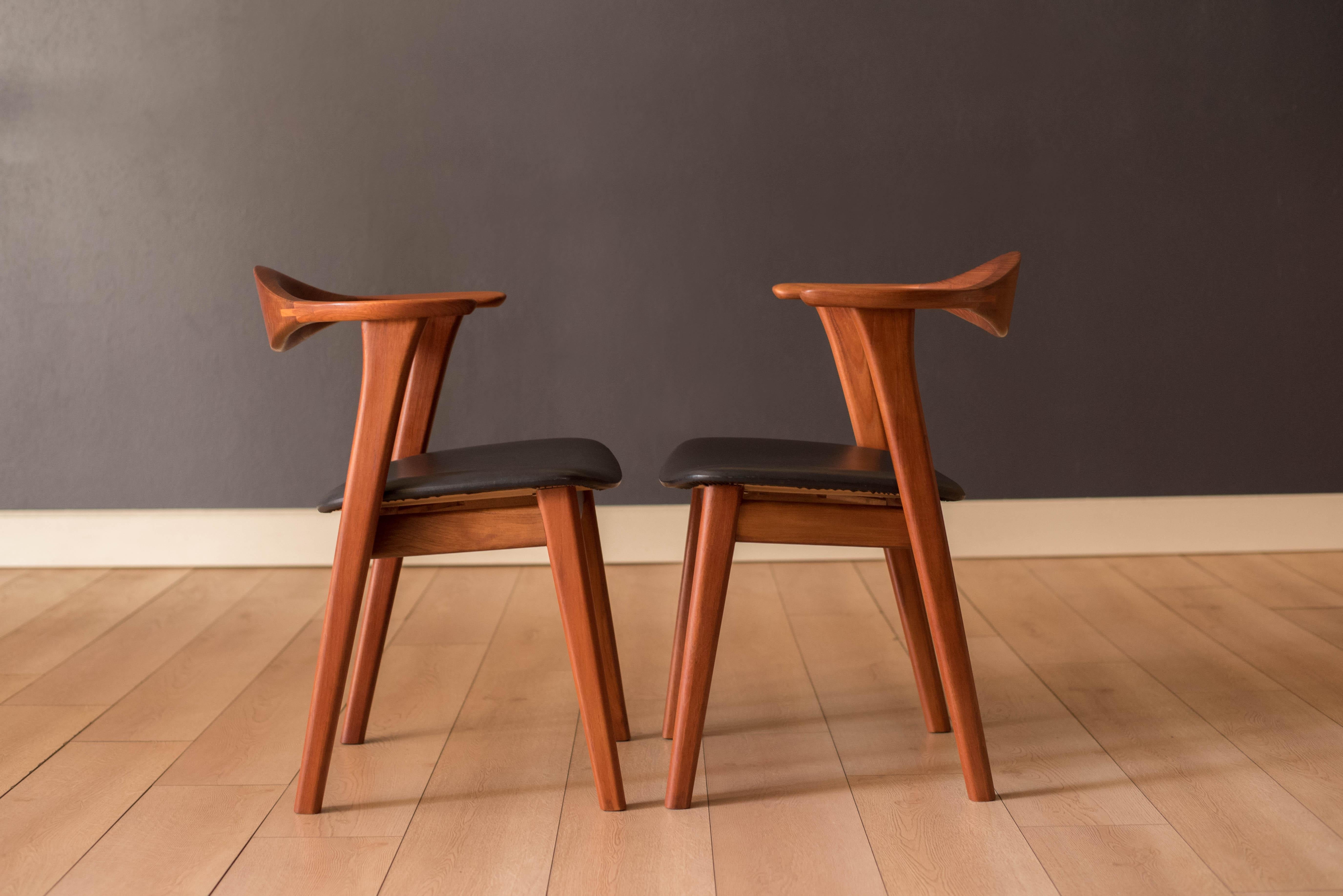 Pair of Danish Teak Erik Kirkegaard Captain Dining Chairs for Høng Stolefabrik 1