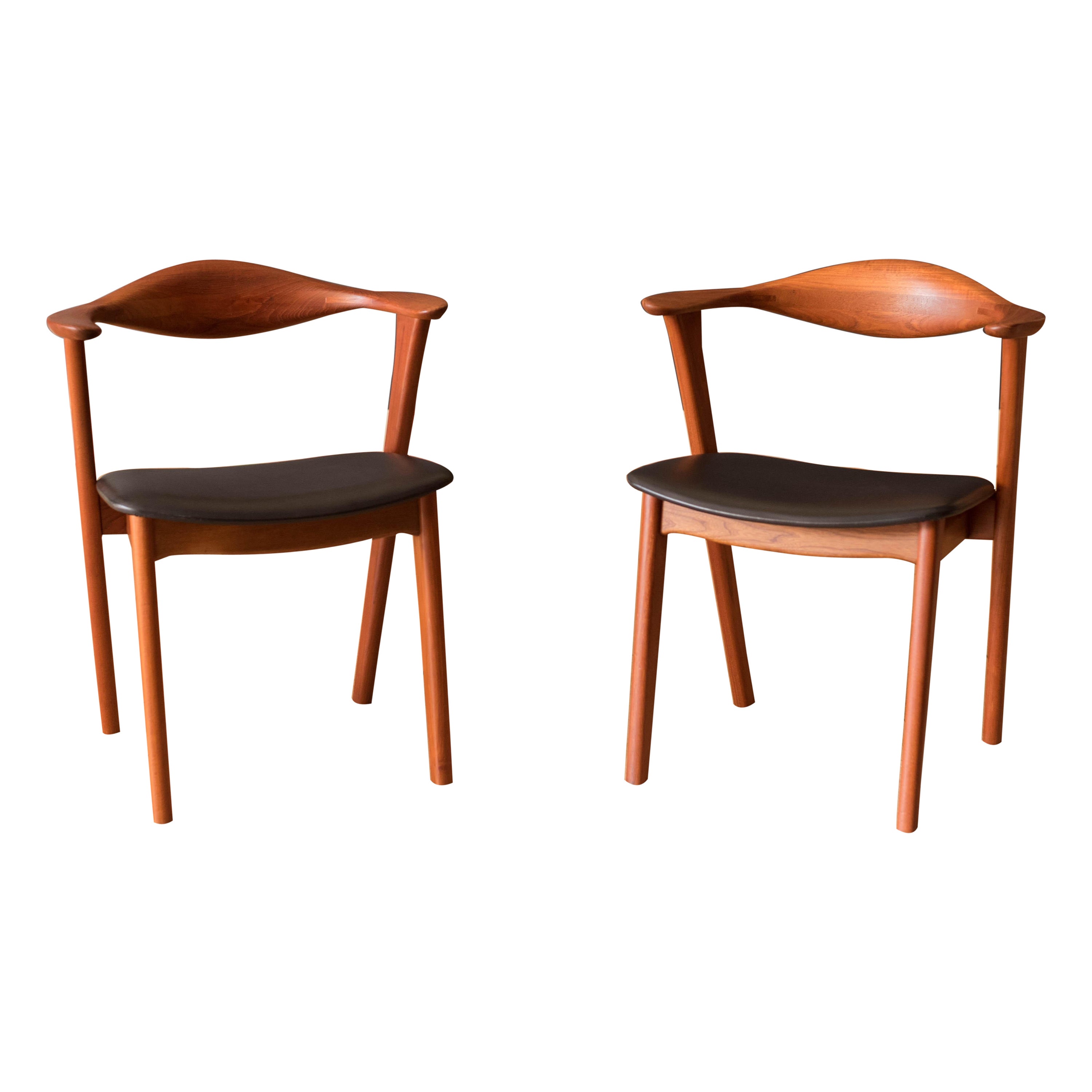 Pair of Danish Teak Erik Kirkegaard Captain Dining Chairs for Høng Stolefabrik